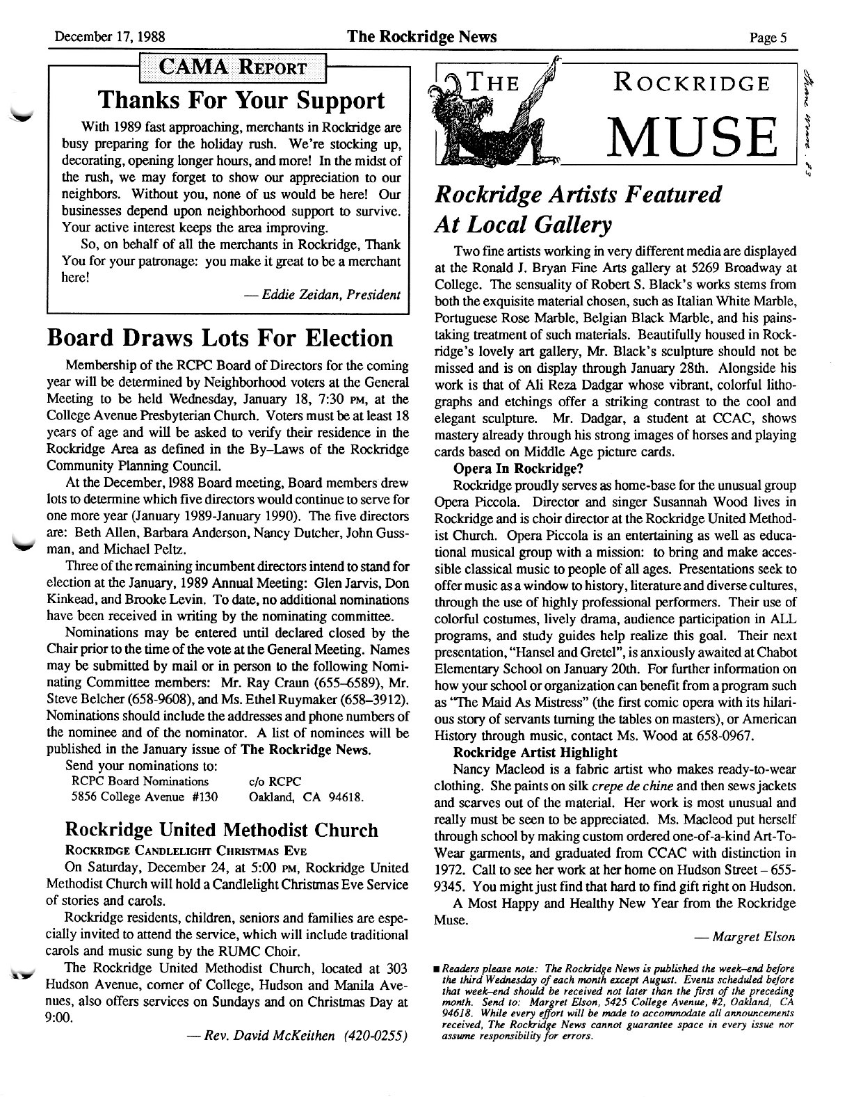 Click to zoom in The Rockridge News, December 1988, page 5