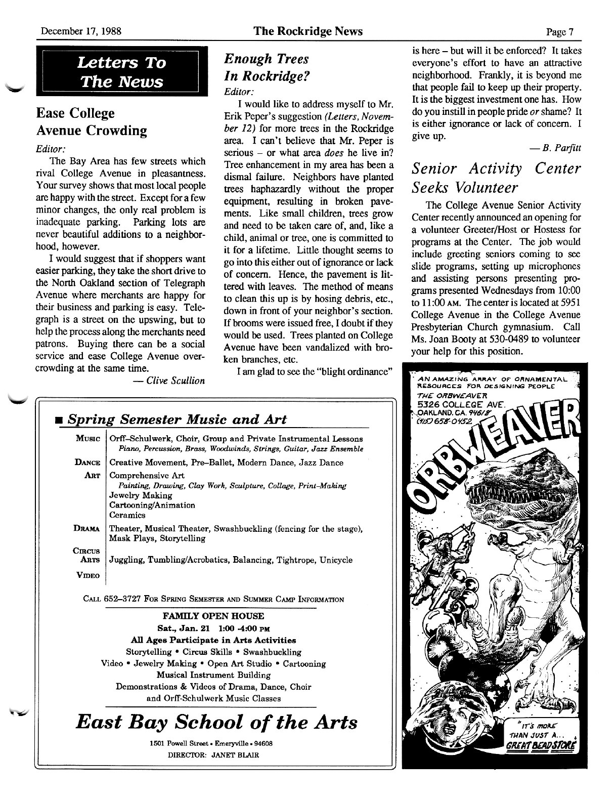 Click to zoom in The Rockridge News, December 1988, page 7