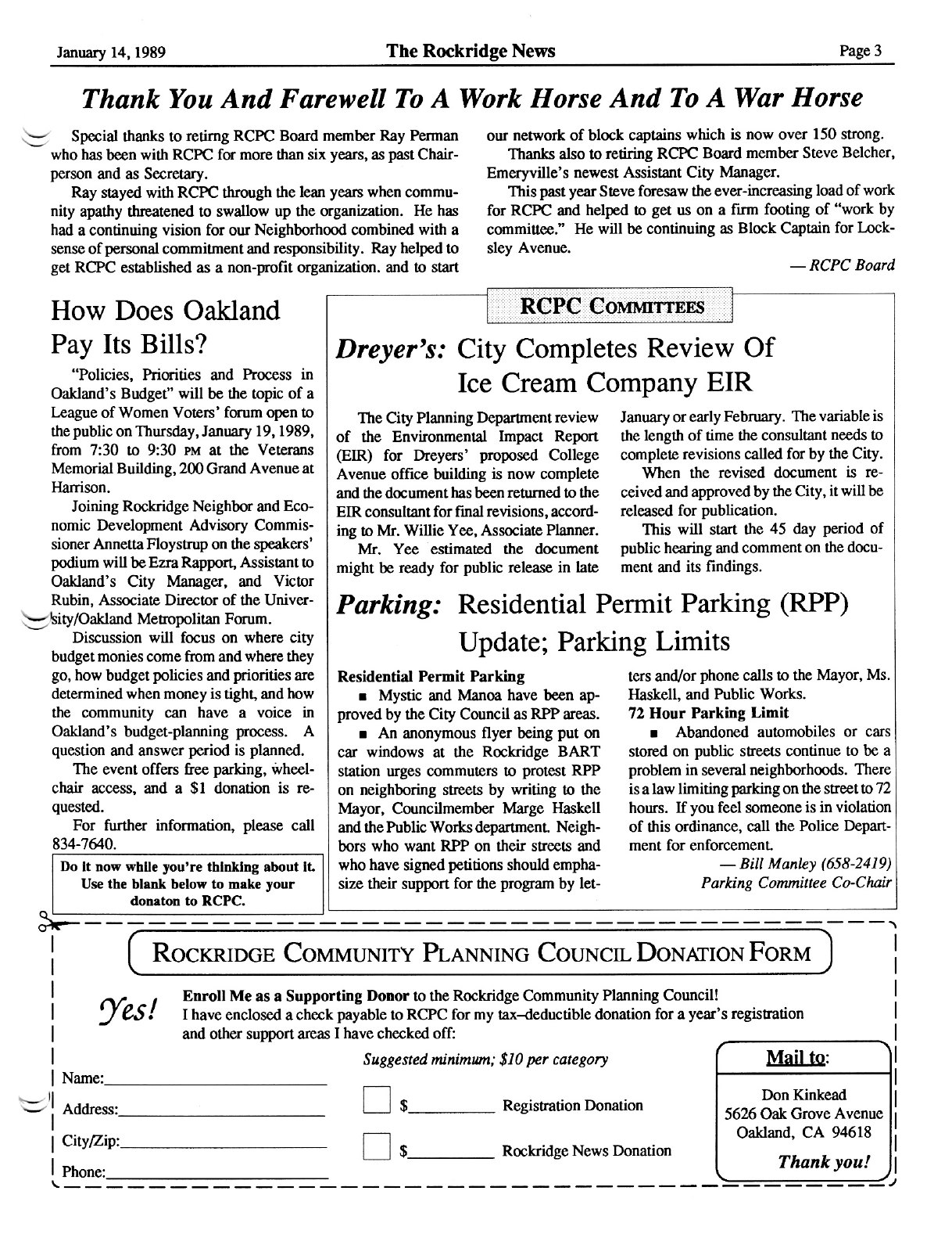 Click to zoom in The Rockridge News, January 1989, page 3