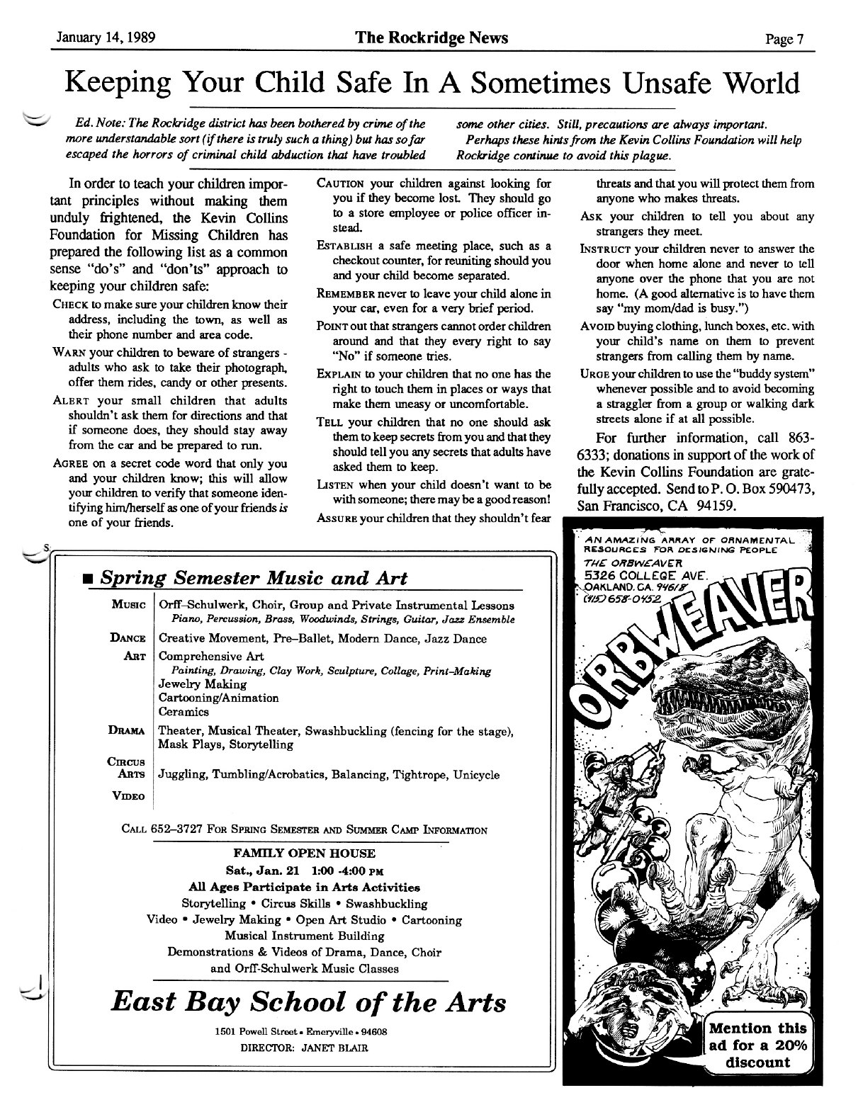 Click to zoom in The Rockridge News, January 1989, page 7