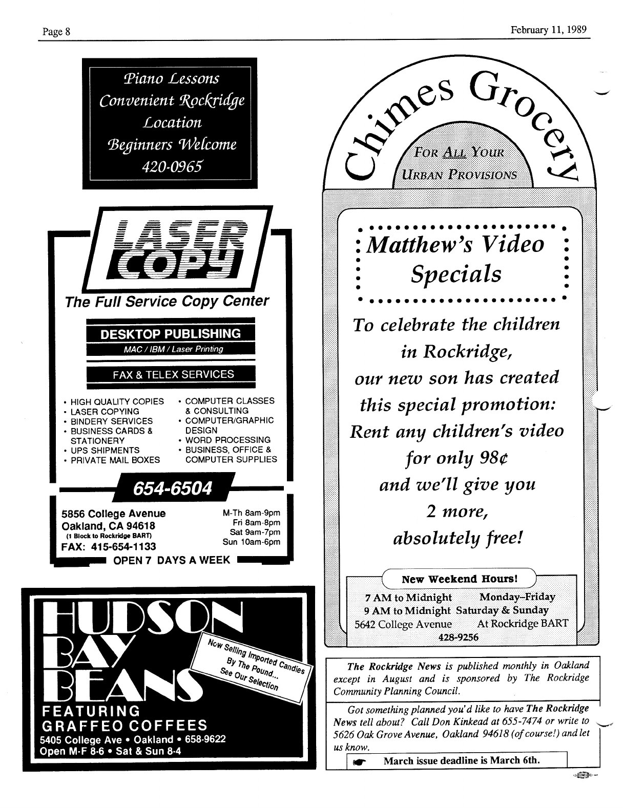Click to zoom in The Rockridge News, February 1989, page 7