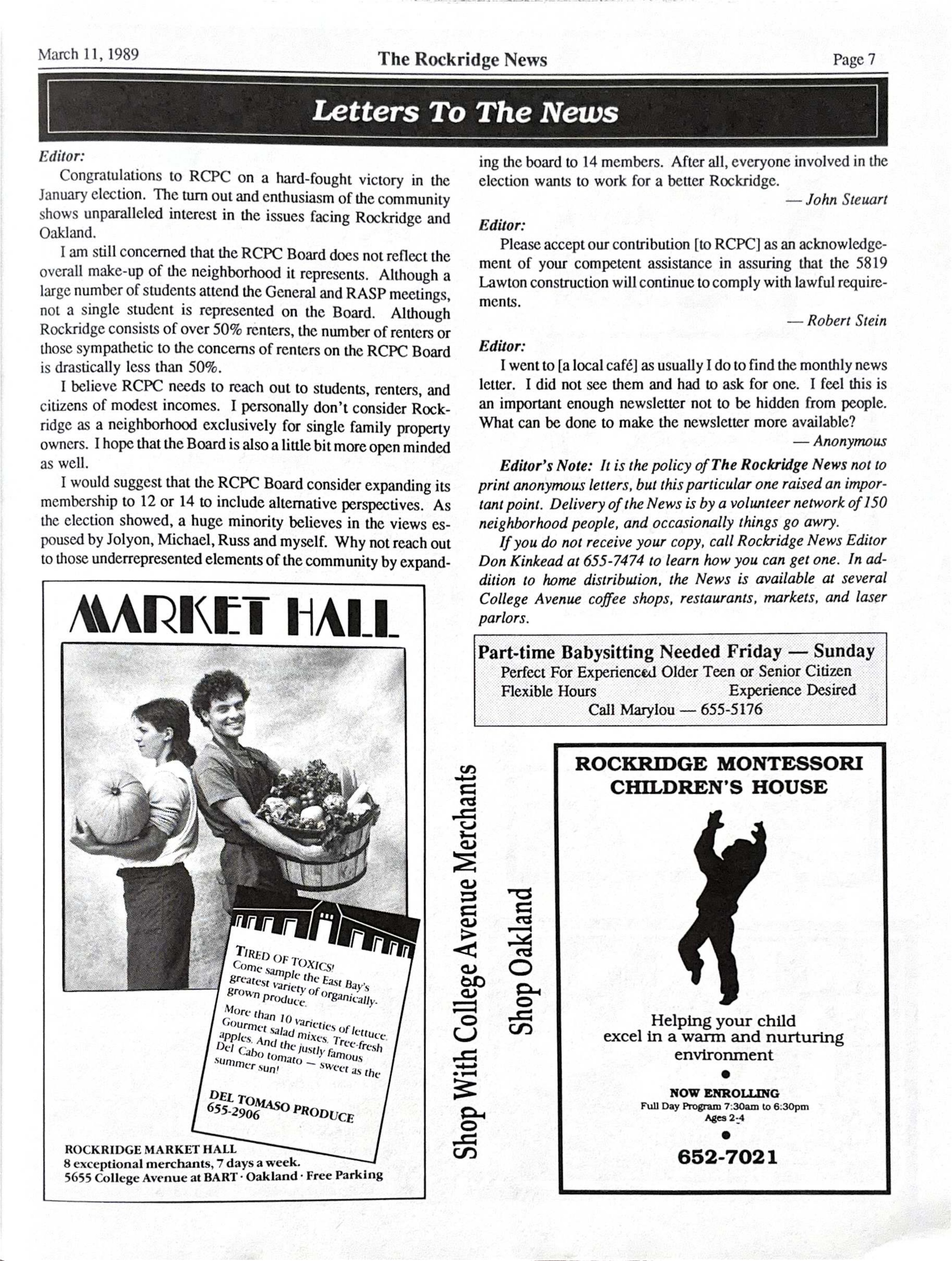 Click to zoom in The Rockridge News, March 1989, page 7