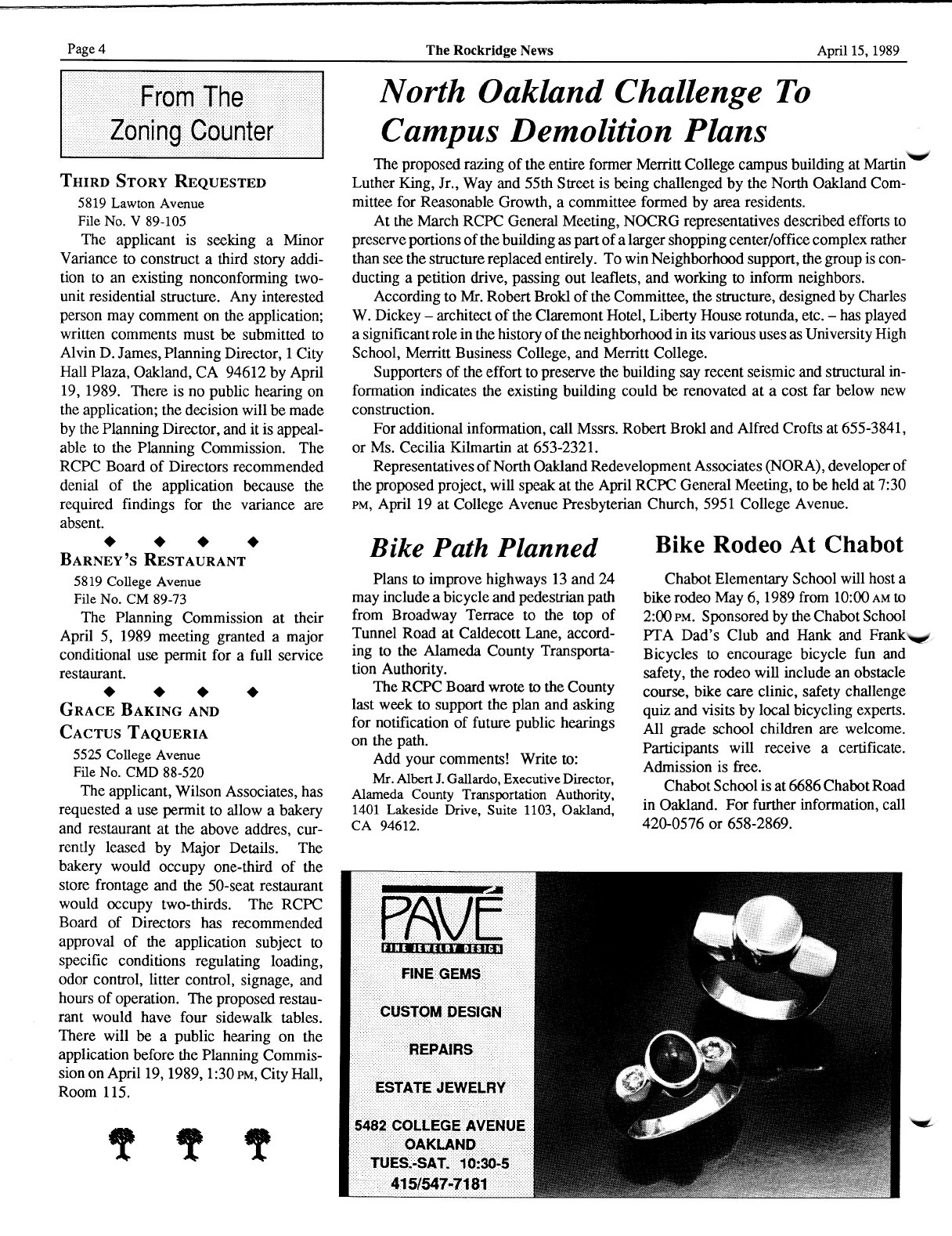 Click to zoom in The Rockridge News, April 1989, page 4