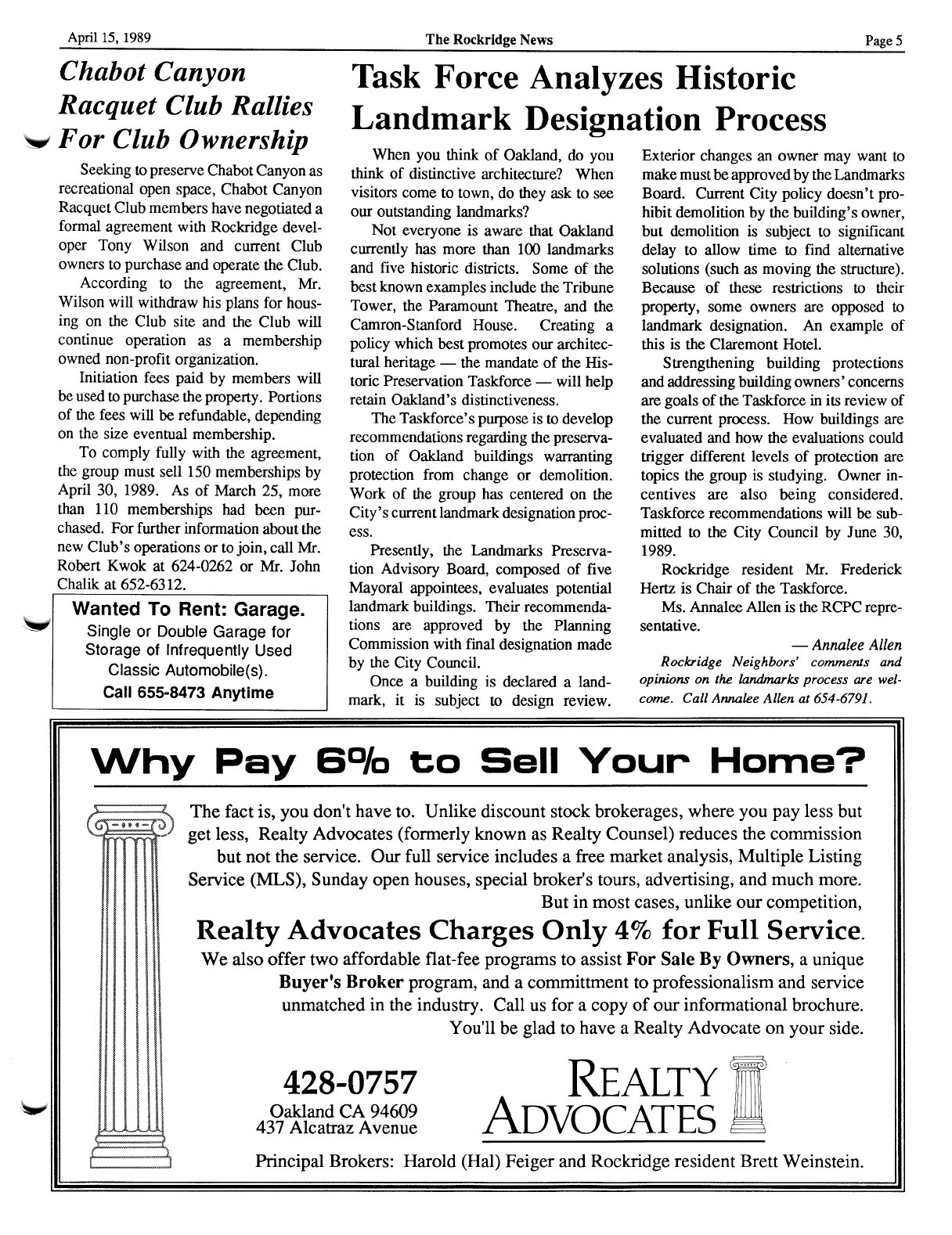 Click to zoom in The Rockridge News, April 1989, page 5