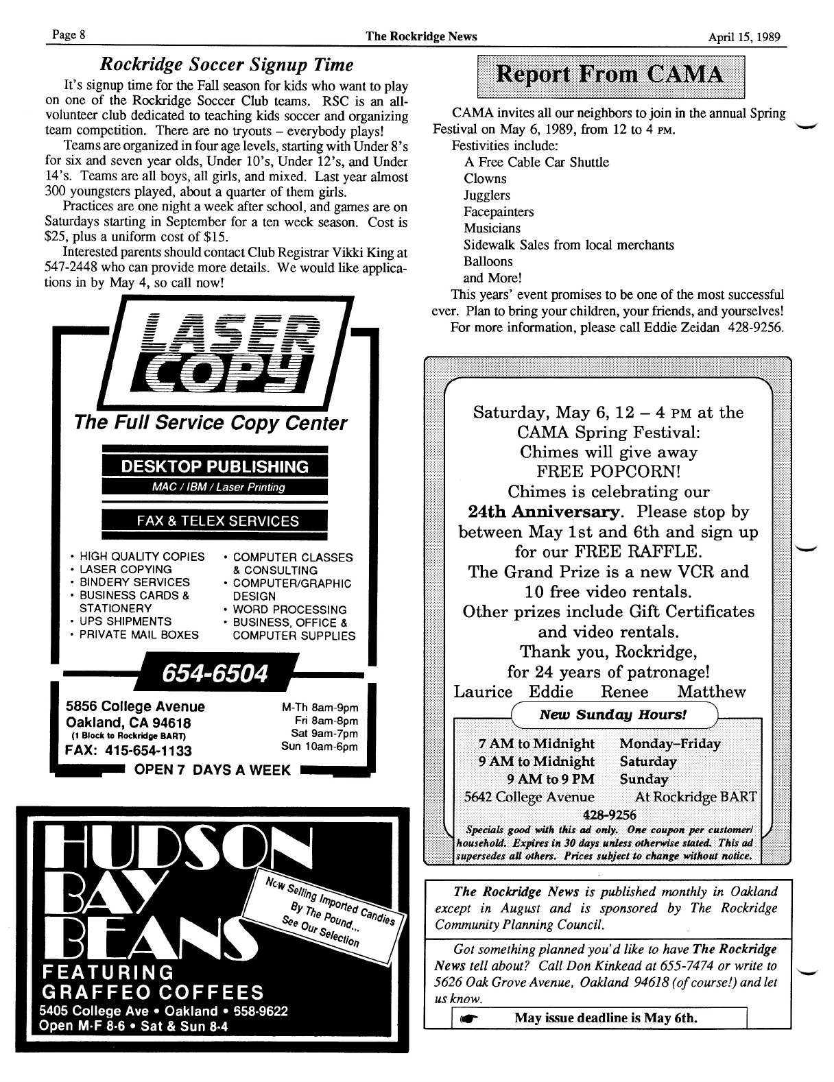 Click to zoom in The Rockridge News, April 1989, page 8