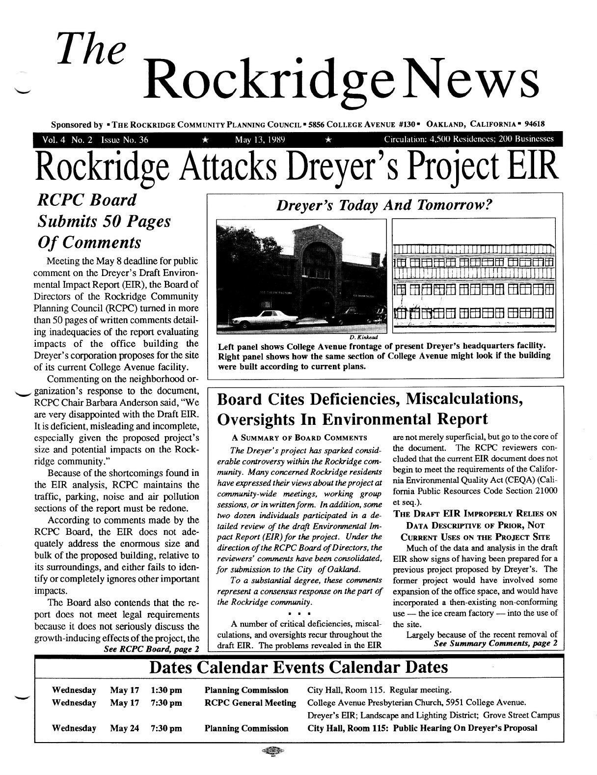 Click to zoom in The Rockridge News, May 1989, page 1