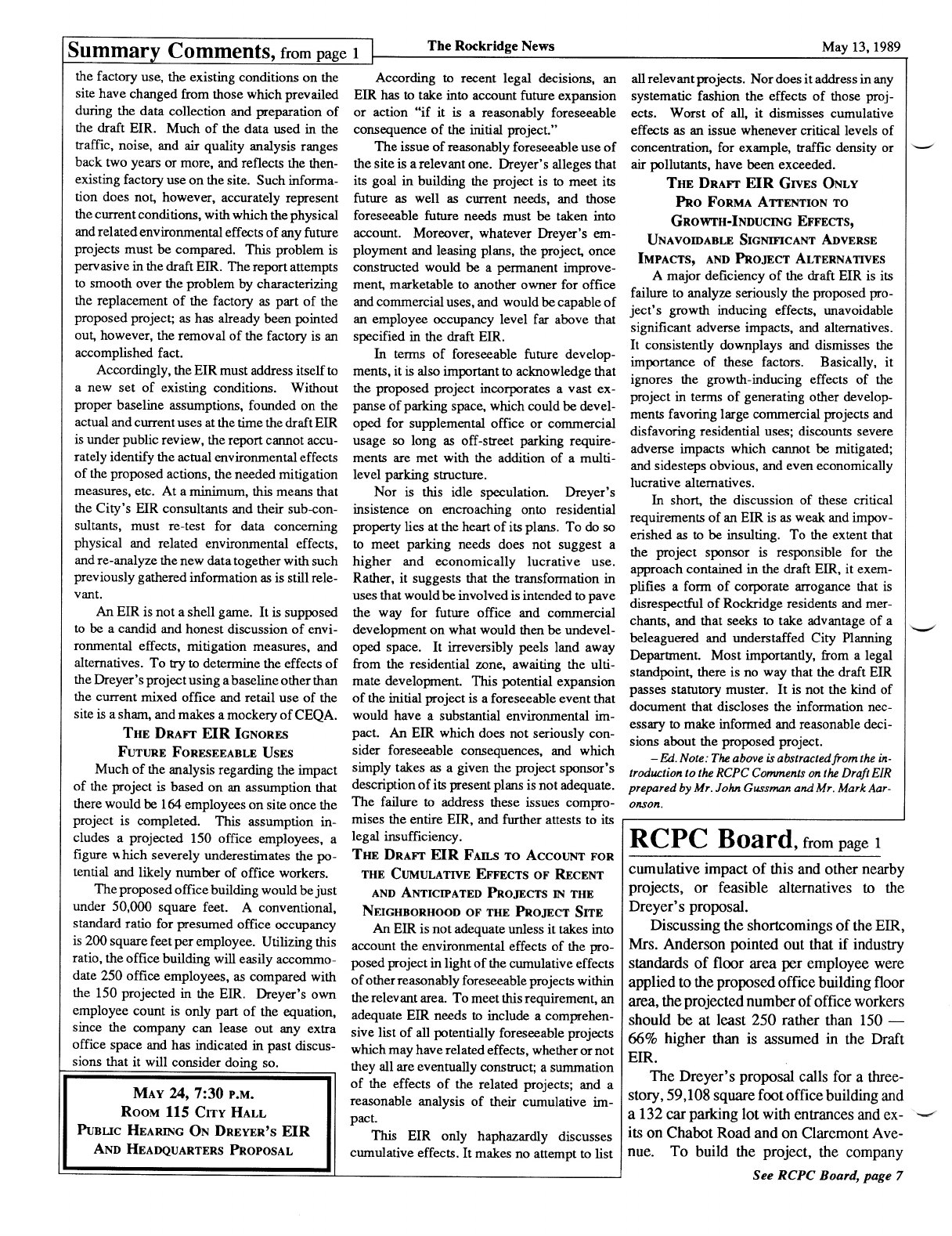 Click to zoom in The Rockridge News, May 1989, page 2