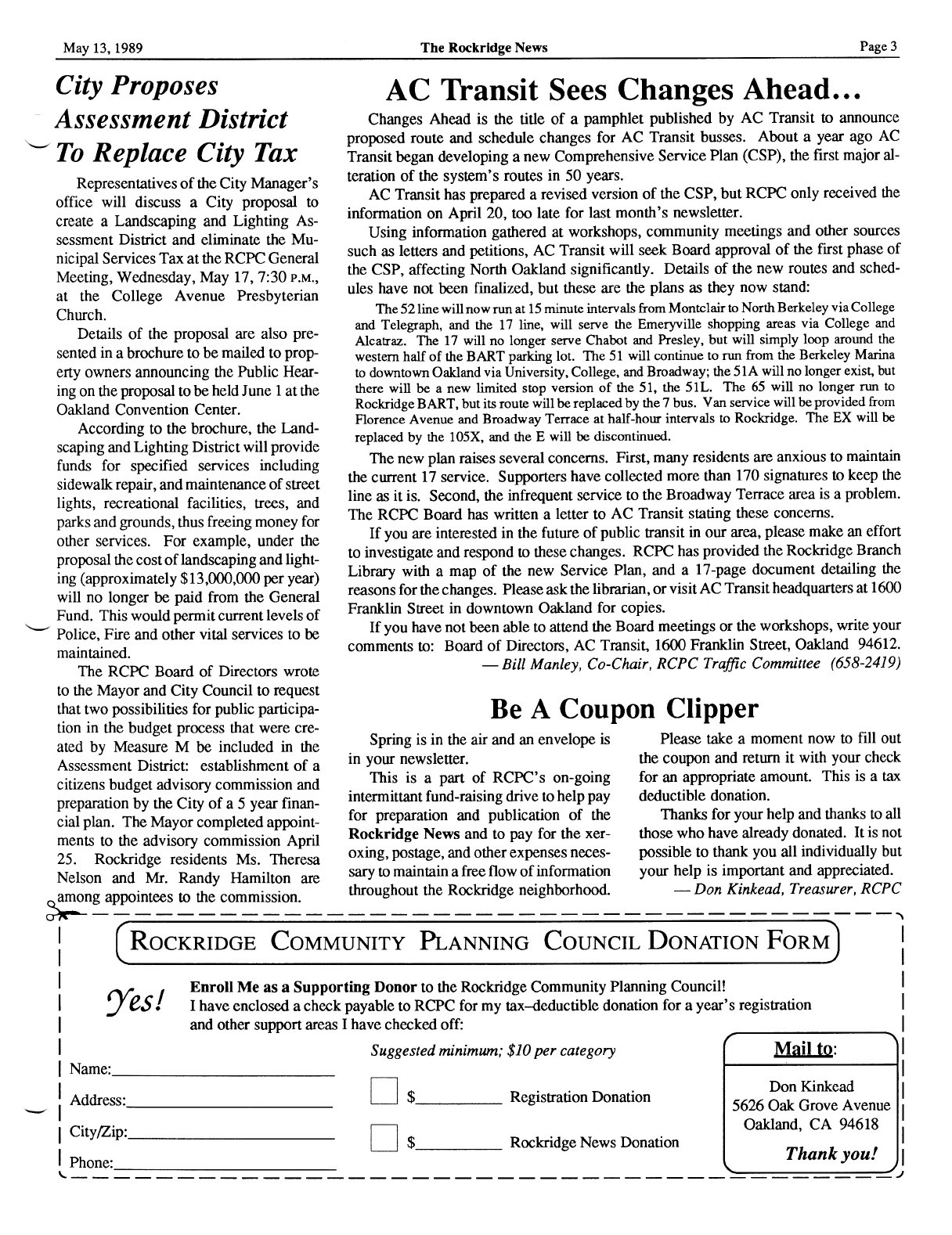 Click to zoom in The Rockridge News, May 1989, page 3