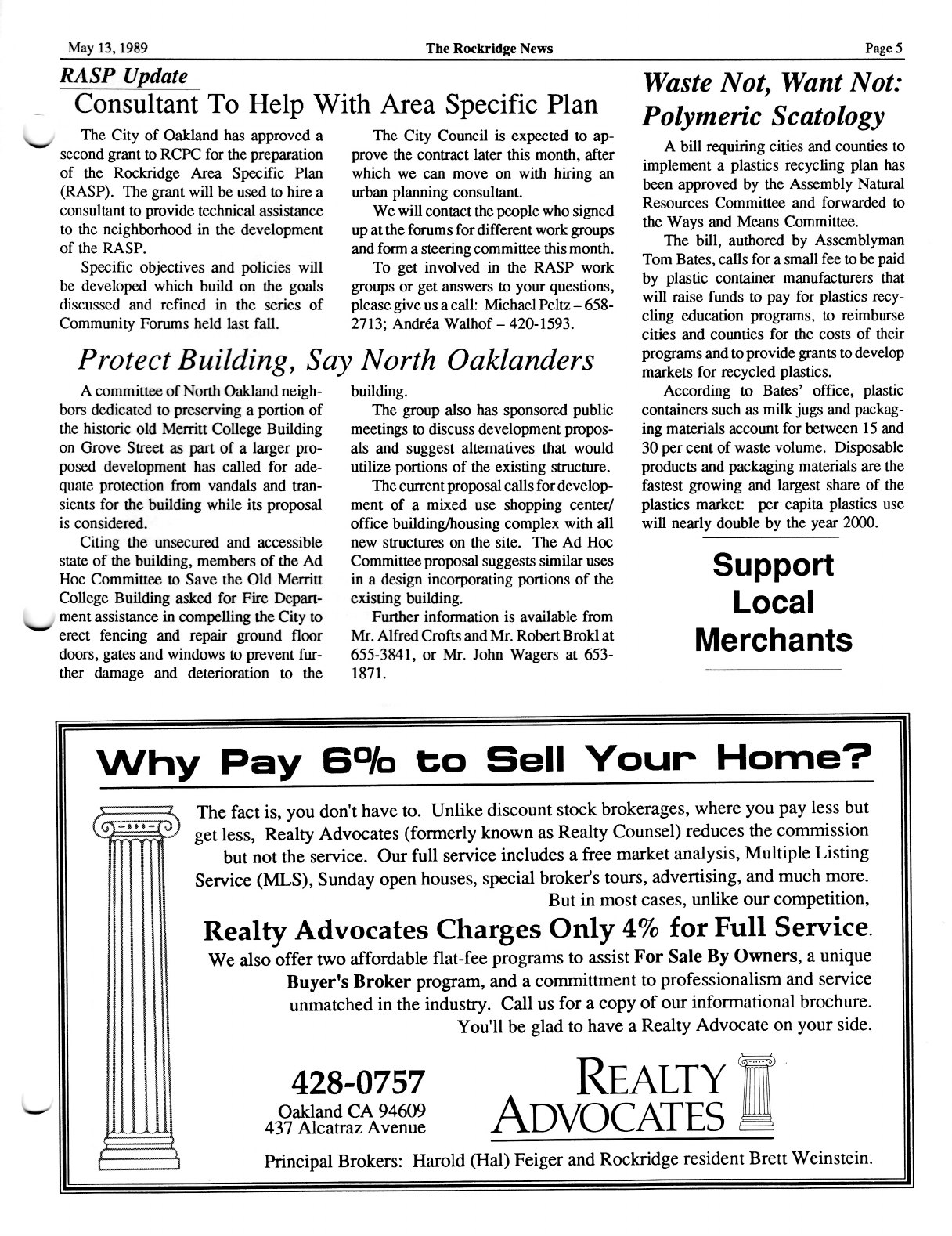 Click to zoom in The Rockridge News, May 1989, page 5
