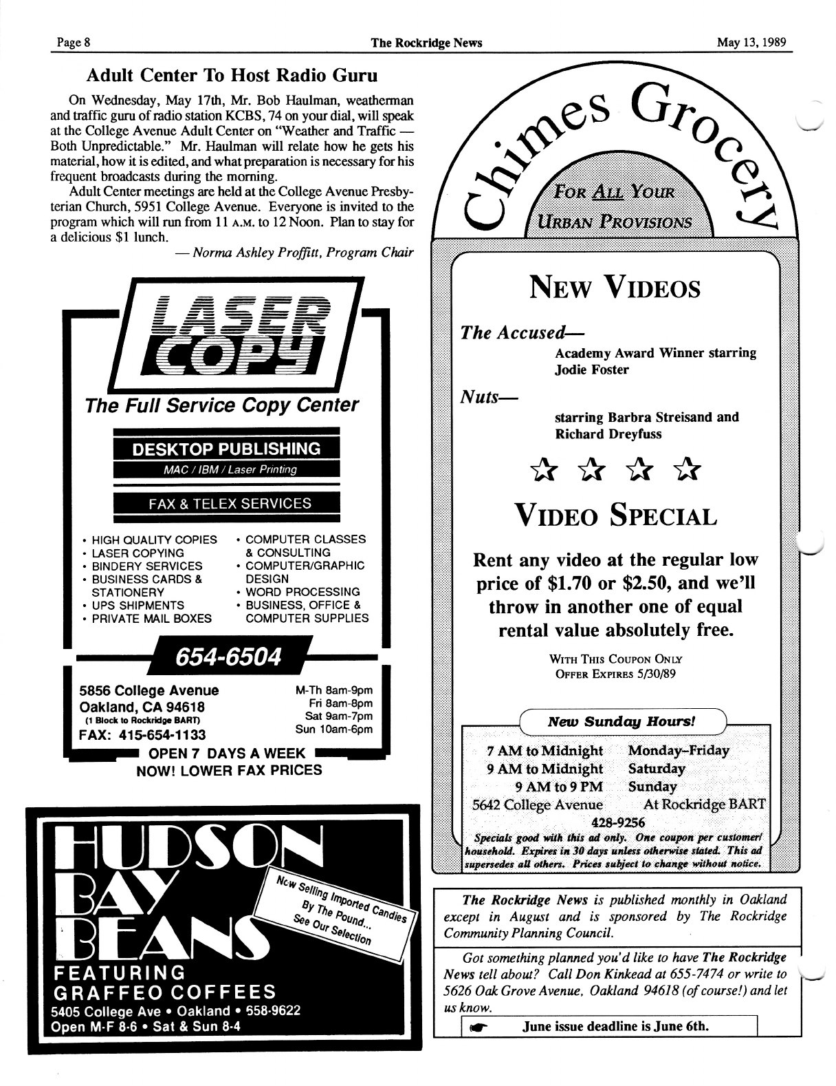 Click to zoom in The Rockridge News, May 1989, page 8