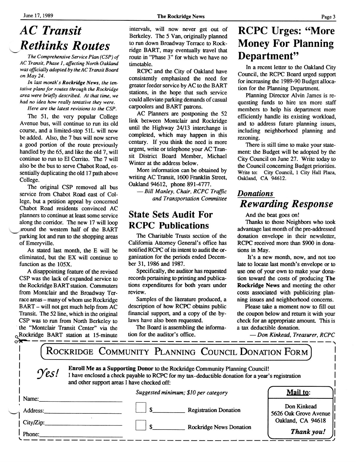 Click to zoom in The Rockridge News, June 1989, page 3