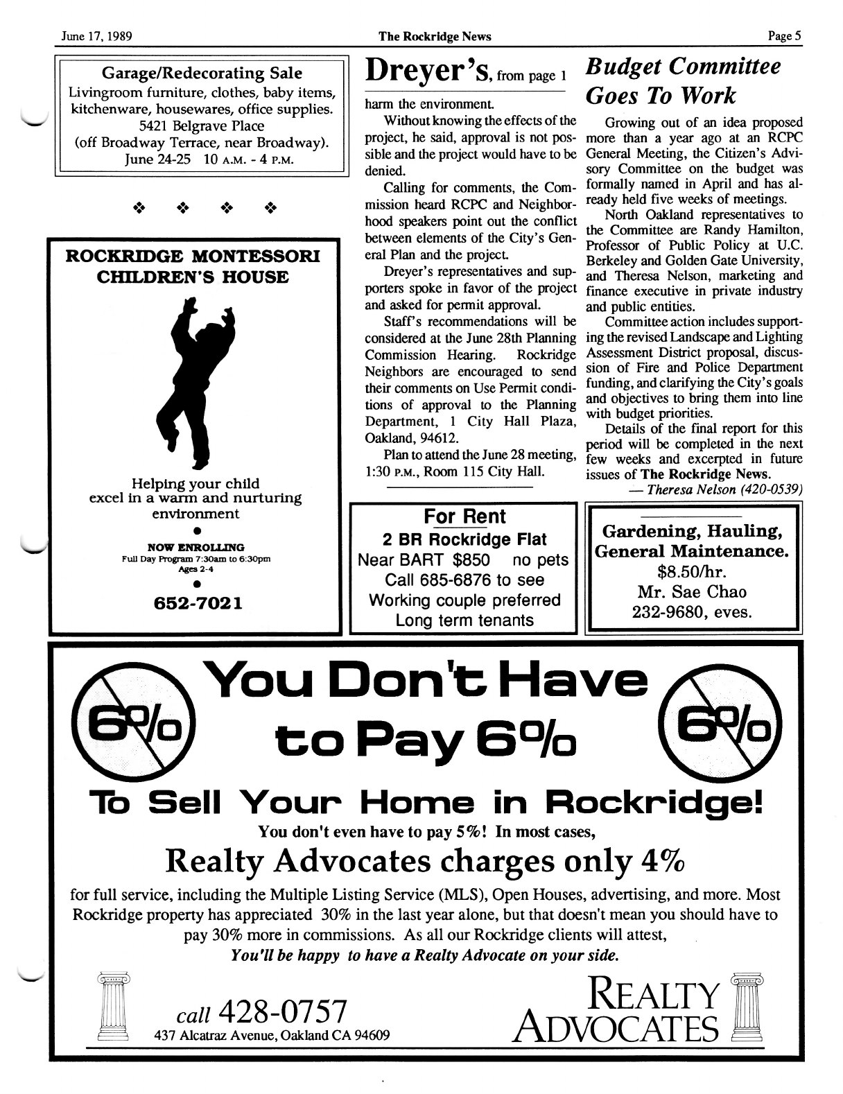 Click to zoom in The Rockridge News, June 1989, page 5