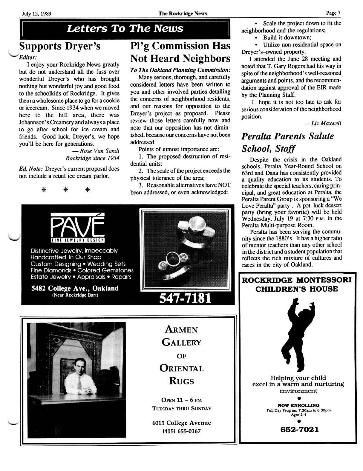 Click to zoom in The Rockridge News, July 1989, page 7