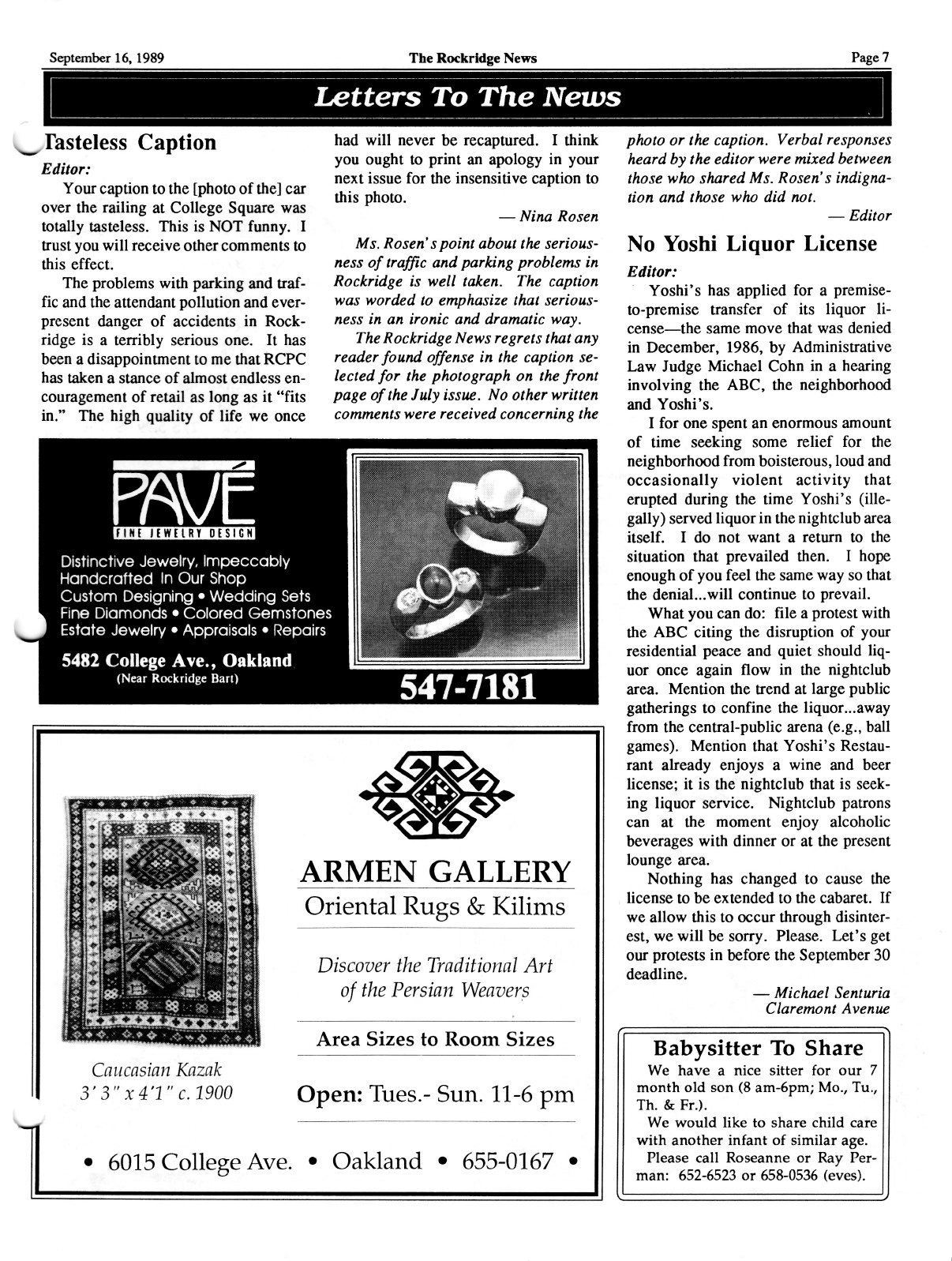 Click to zoom in The Rockridge News, September 1989, page 7