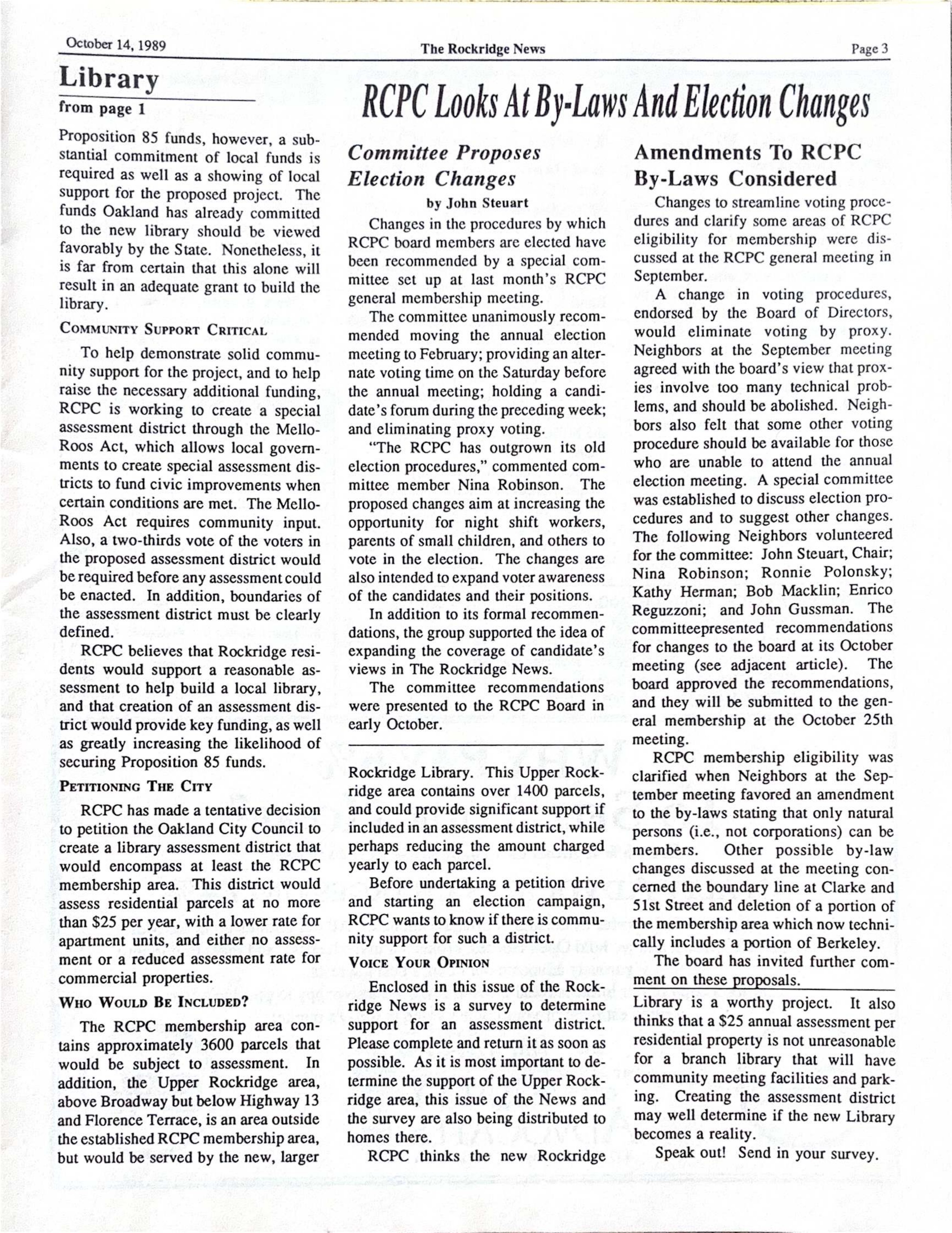 Click to zoom in The Rockridge News, October 1989, page 3