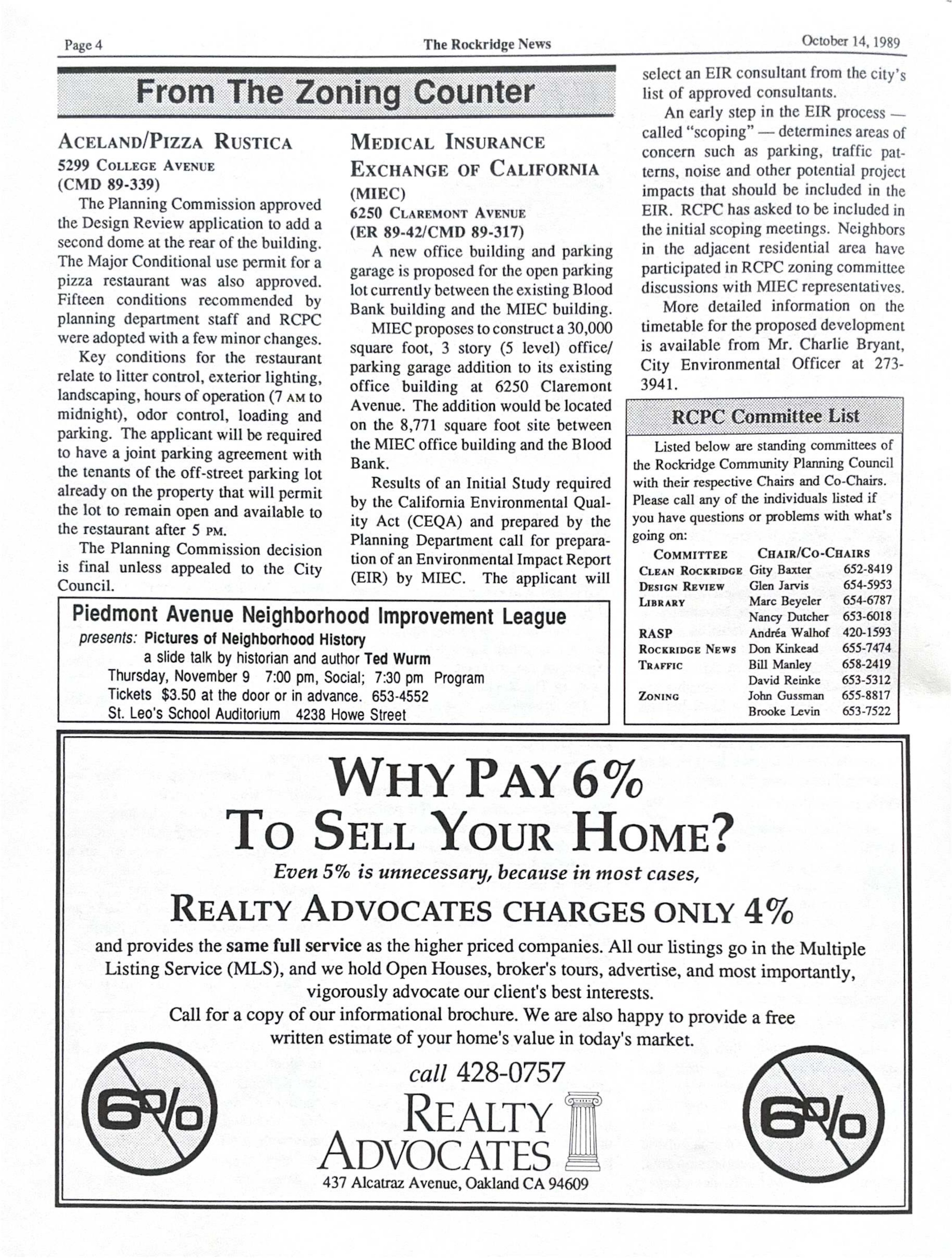 Click to zoom in The Rockridge News, October 1989, page 4
