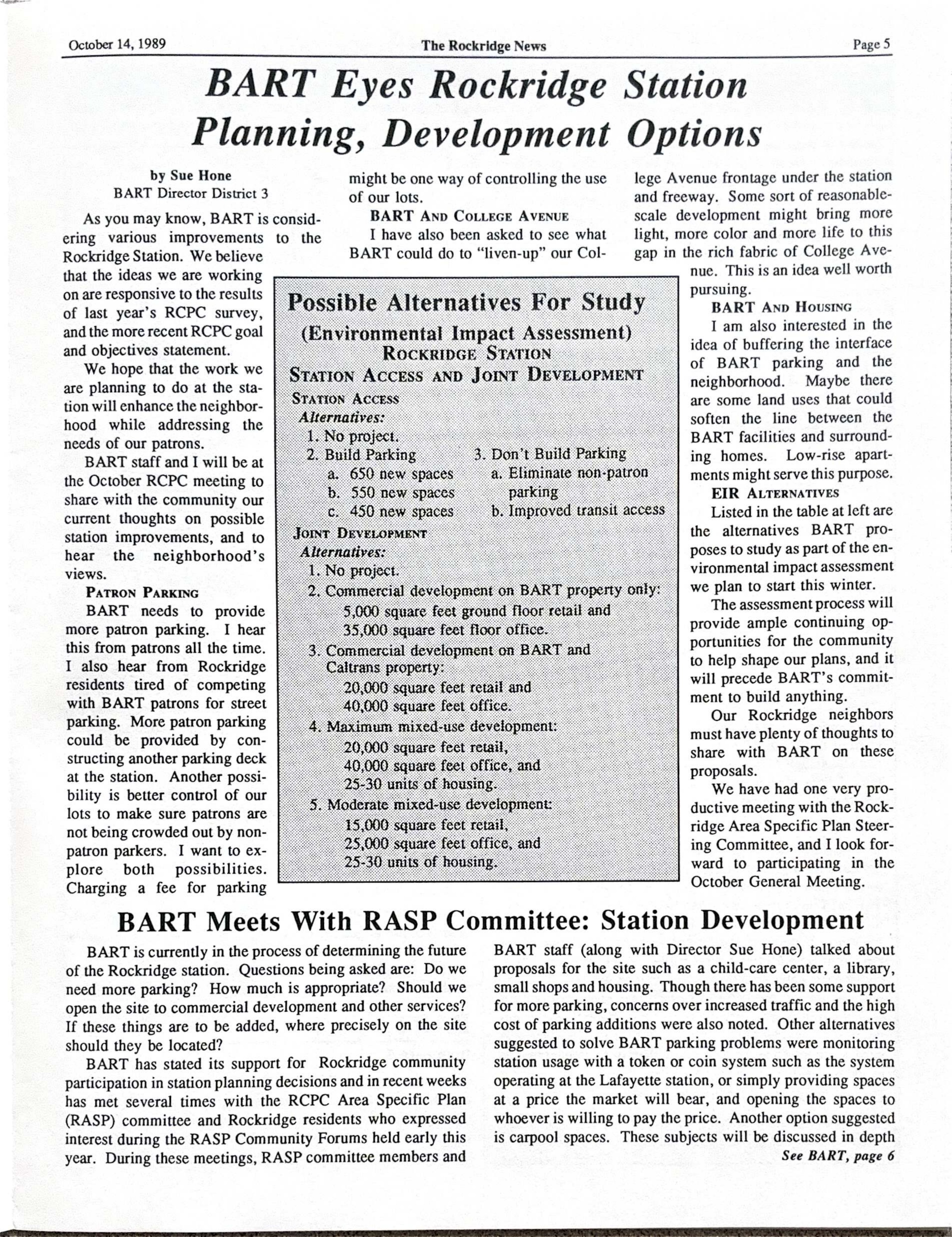 Click to zoom in The Rockridge News, October 1989, page 5