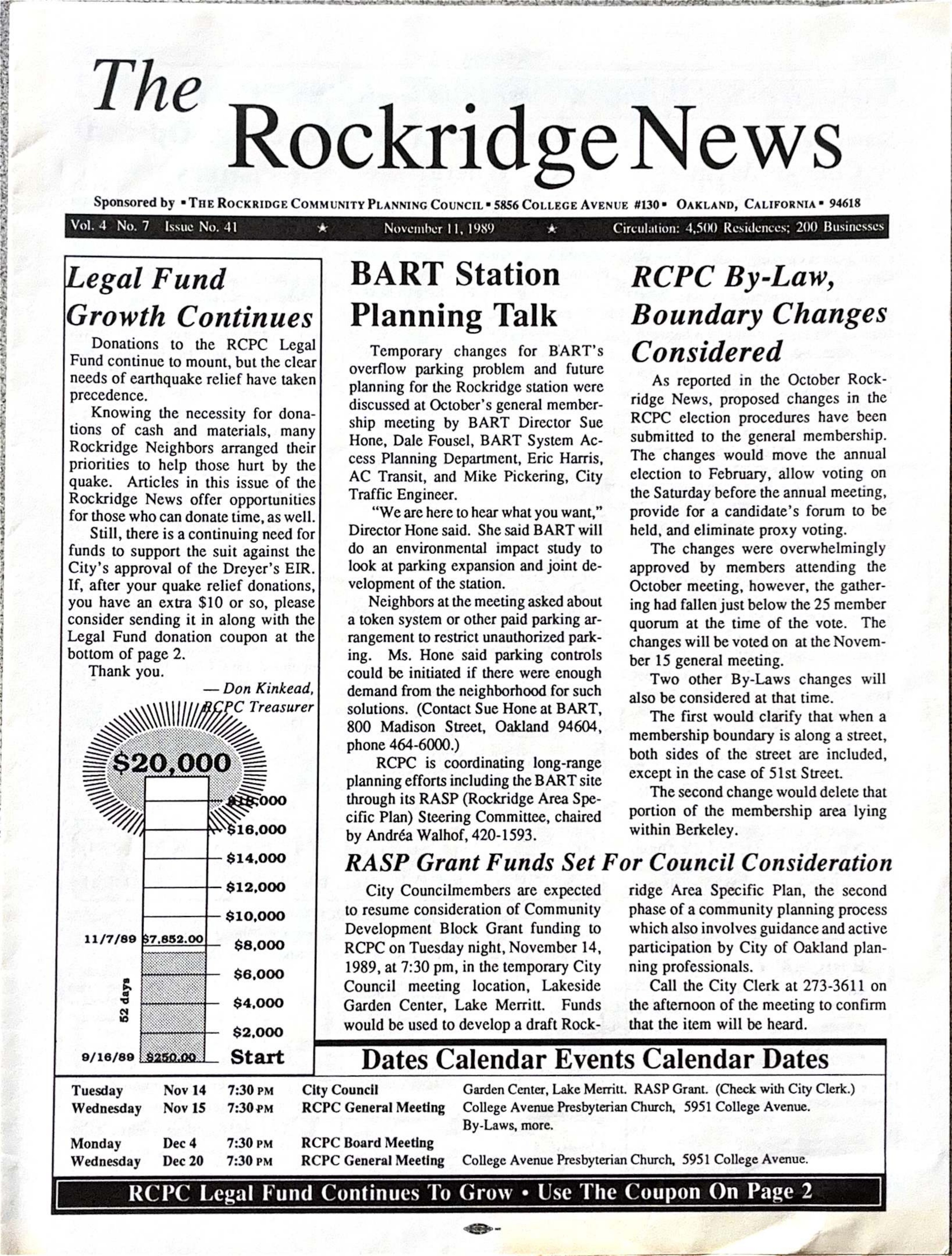 Click to zoom in The Rockridge News, November 1989, page 1