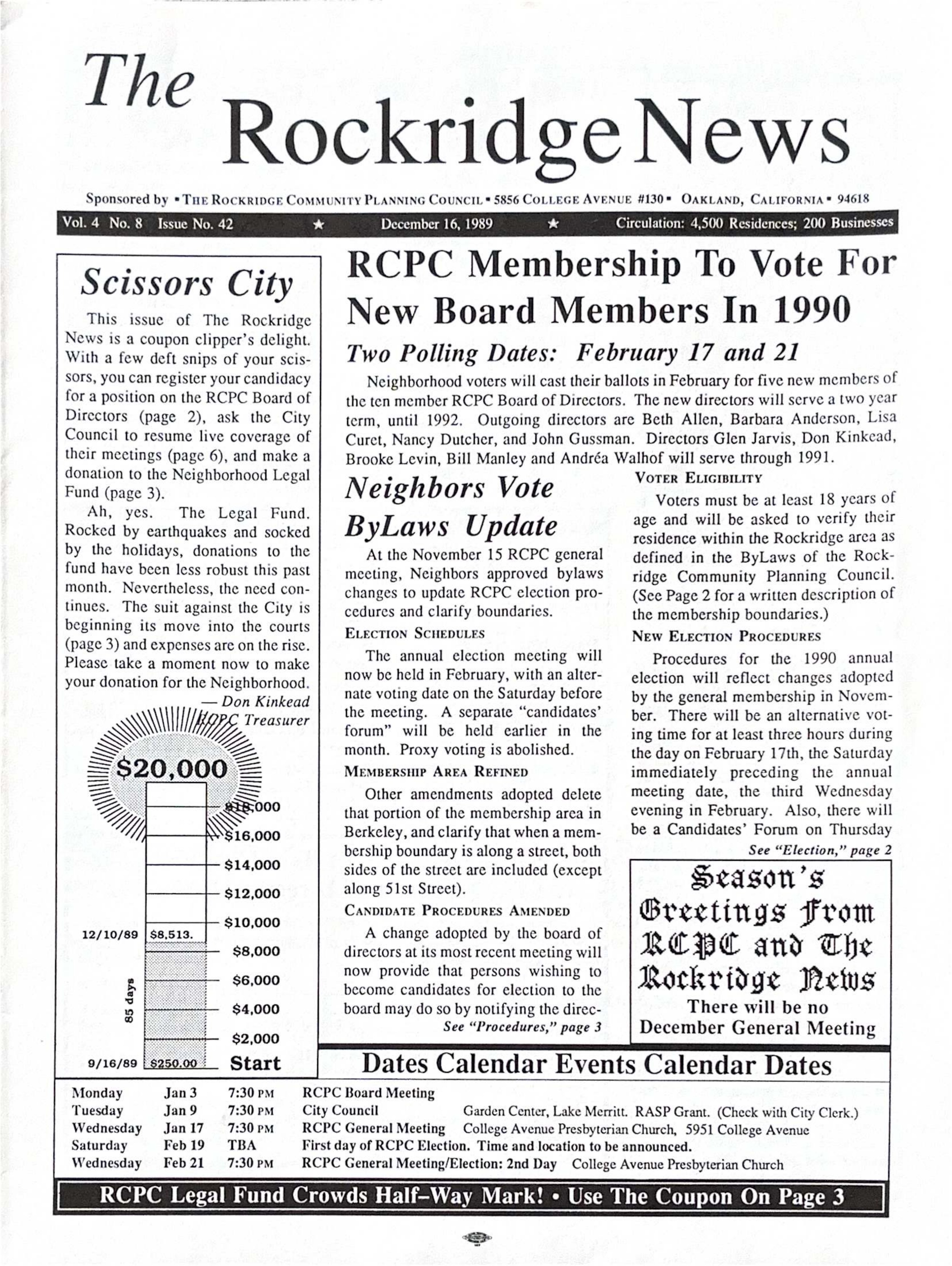 Click to zoom in The Rockridge News, December 1989, page 1