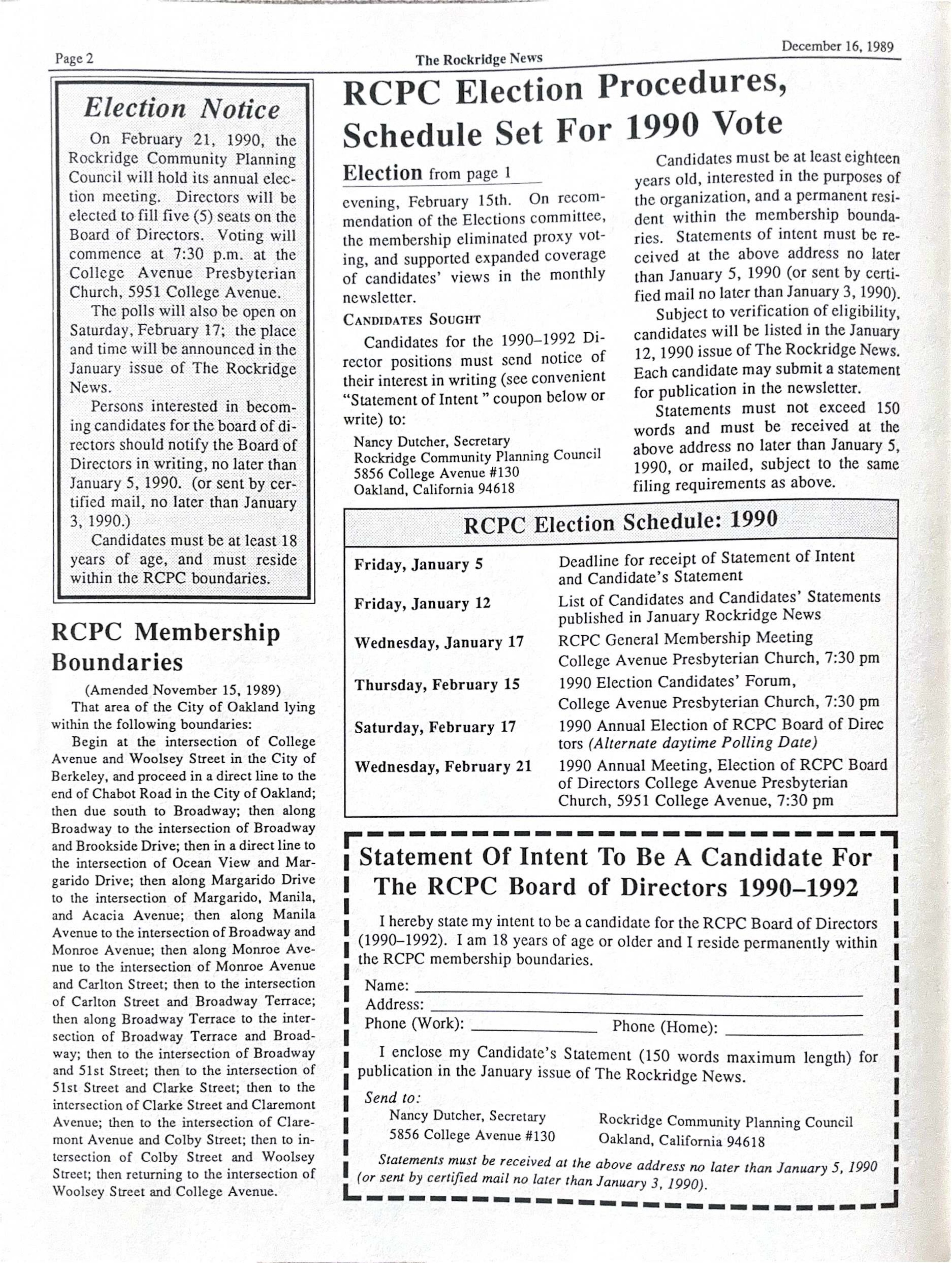 Click to zoom in The Rockridge News, December 1989, page 2