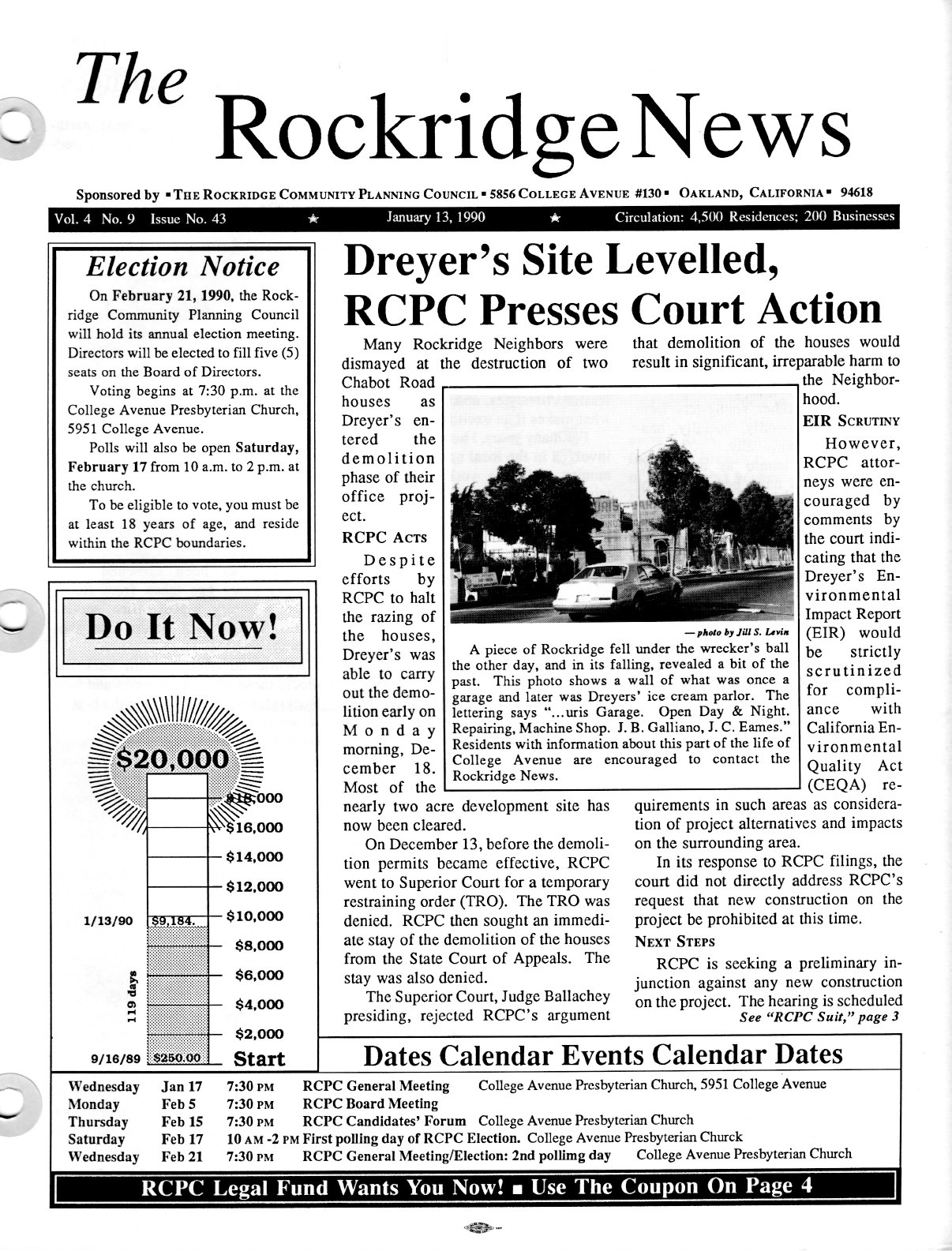 Click to zoom in The Rockridge News, January 1990, page 1