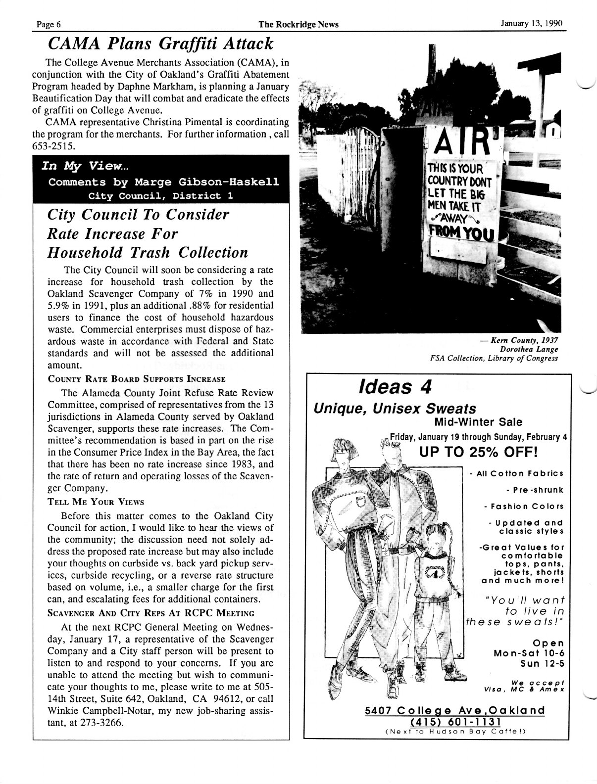 Click to zoom in The Rockridge News, January 1990, page 6