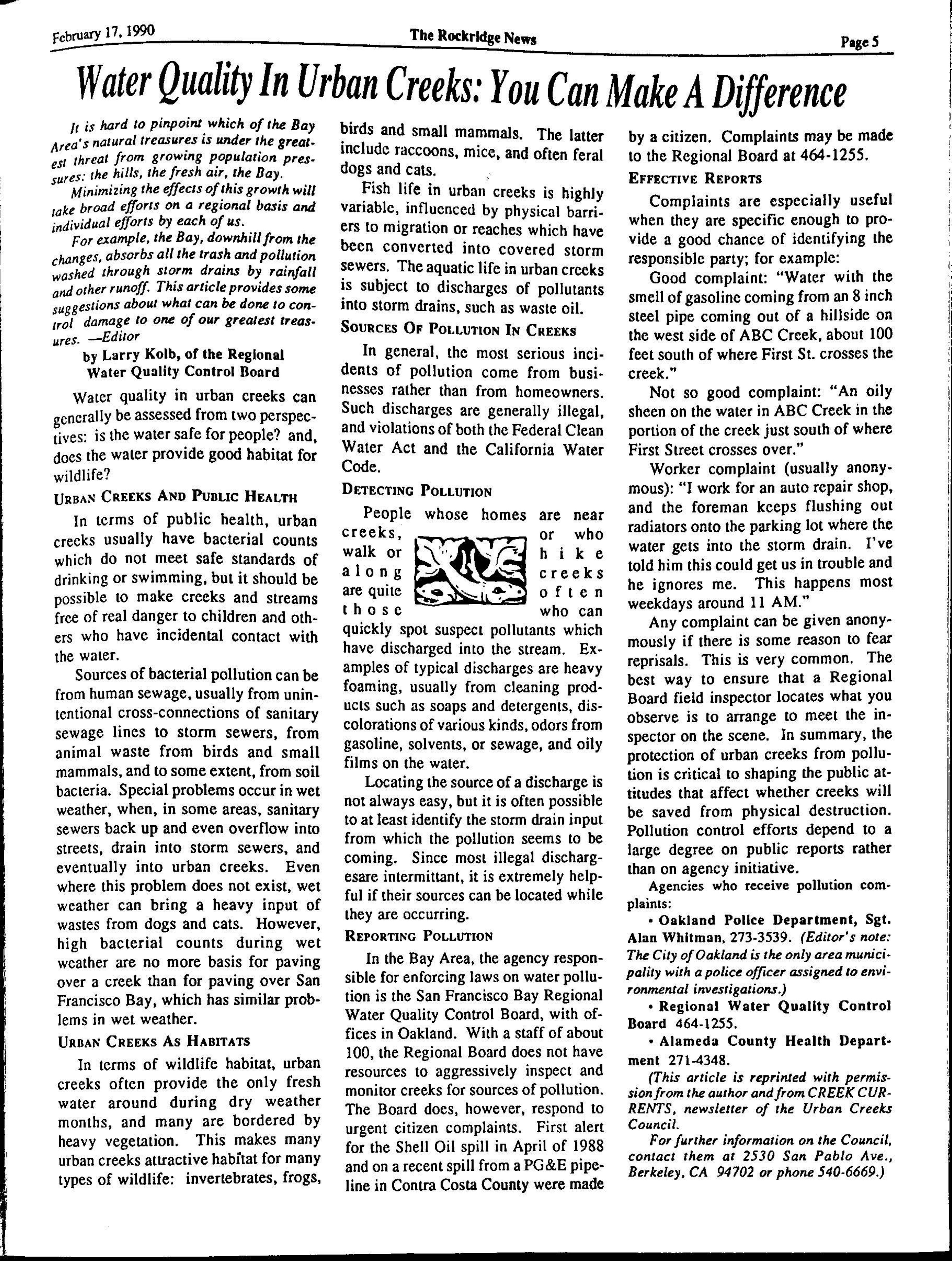 The Rockridge News, February 1990, page 5