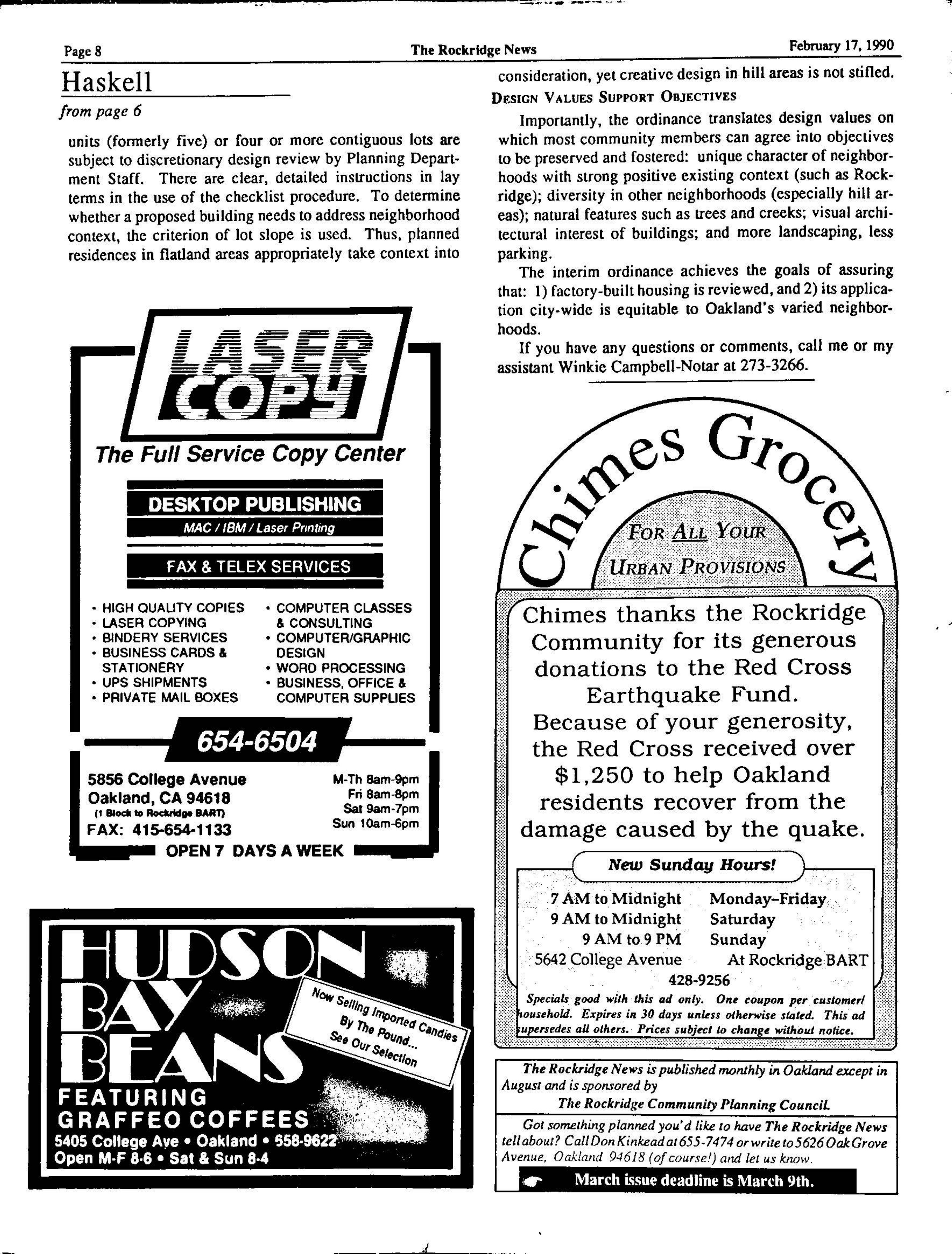 Click to zoom in The Rockridge News, February 1990, page 8