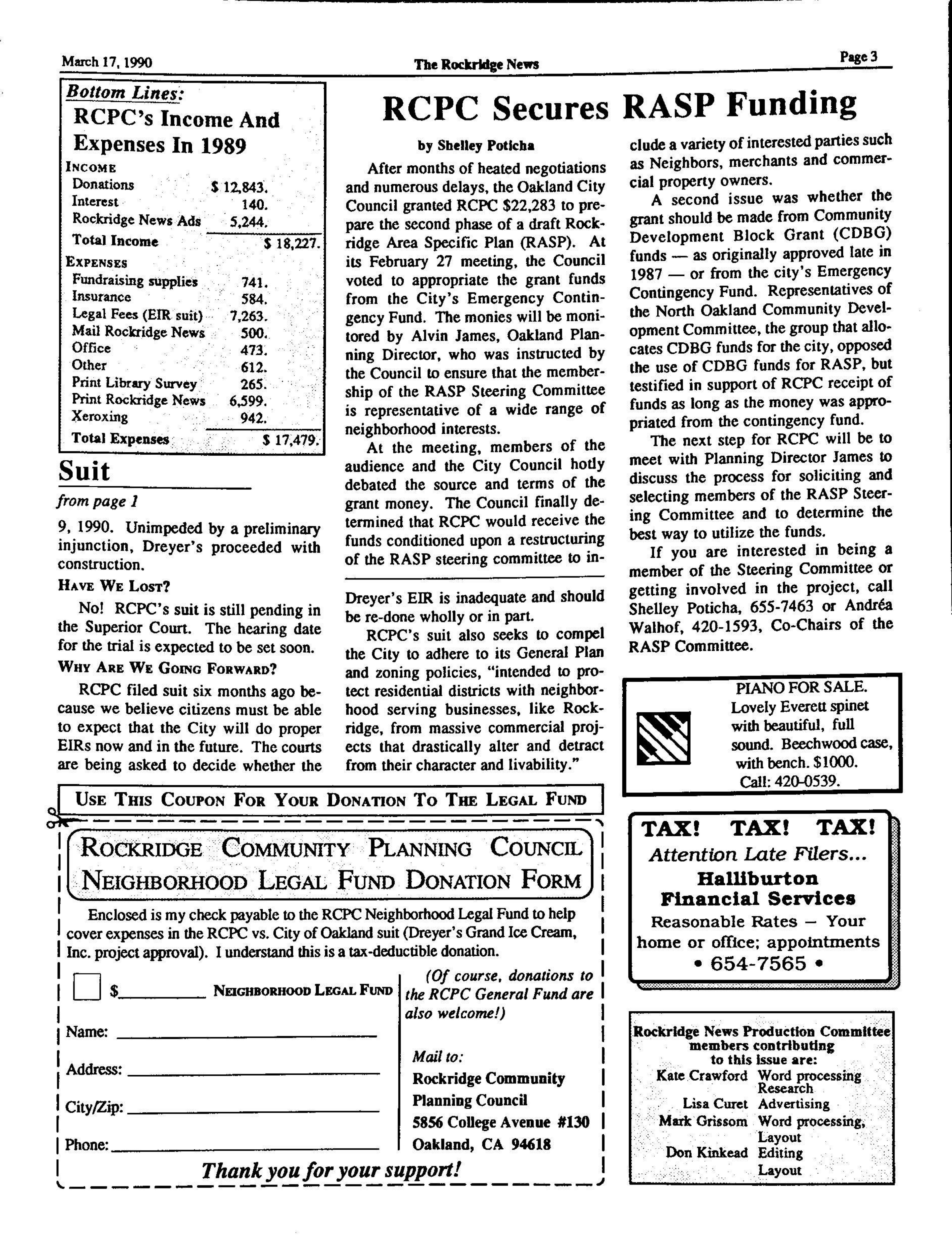 Click to zoom in The Rockridge News, March 1990, page 3