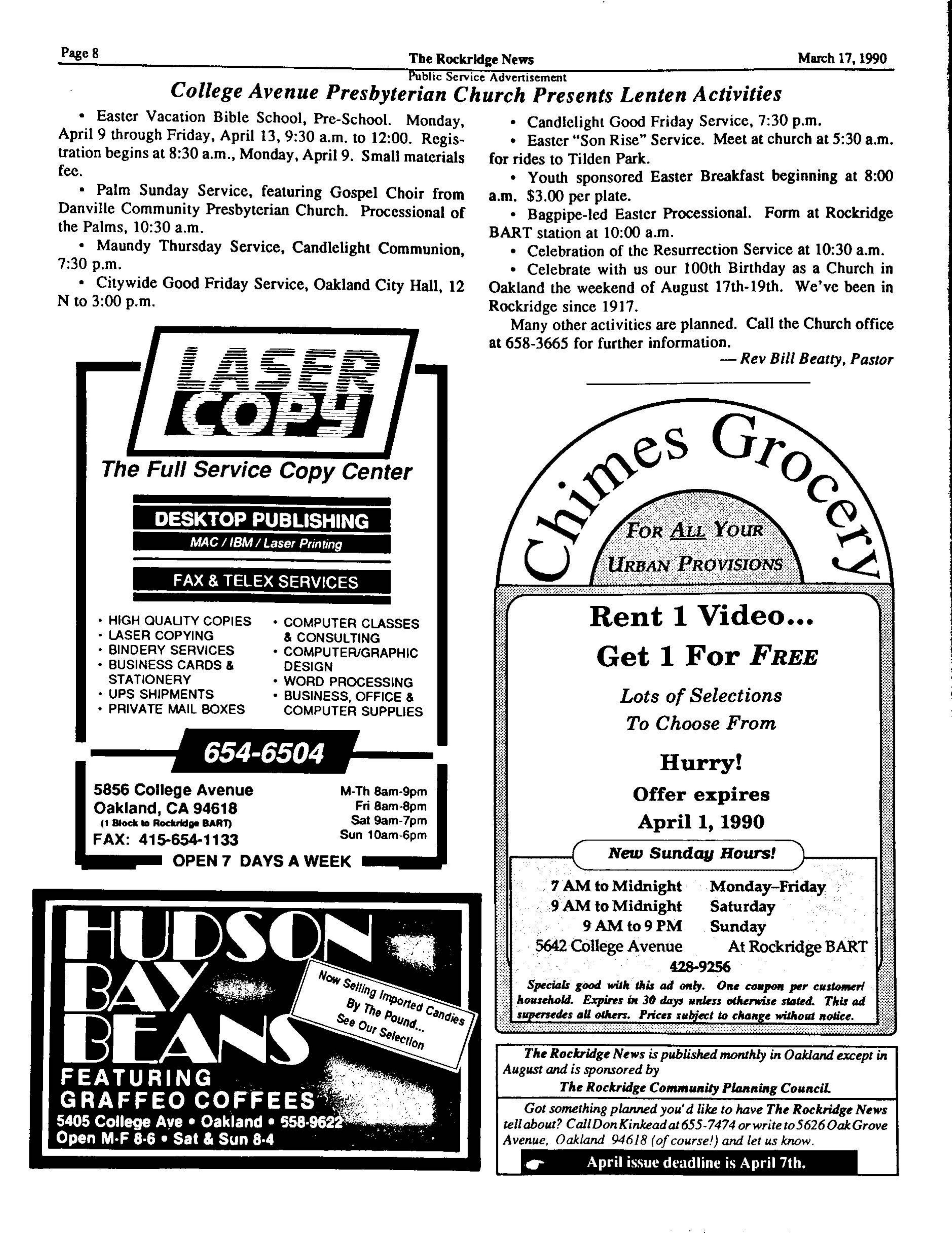 Click to zoom in The Rockridge News, March 1990, page 8
