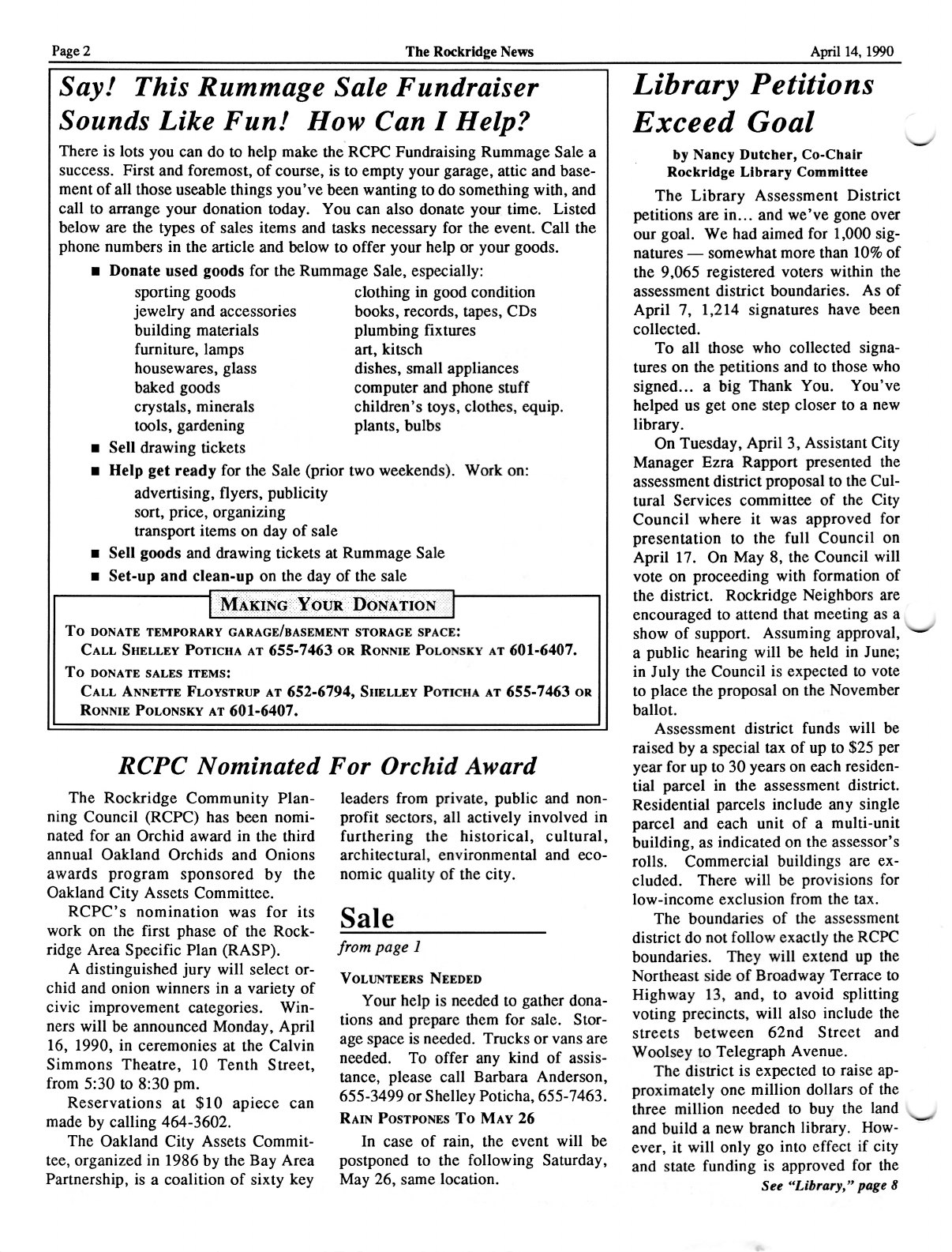 Click to zoom in The Rockridge News, April 1990, page 2