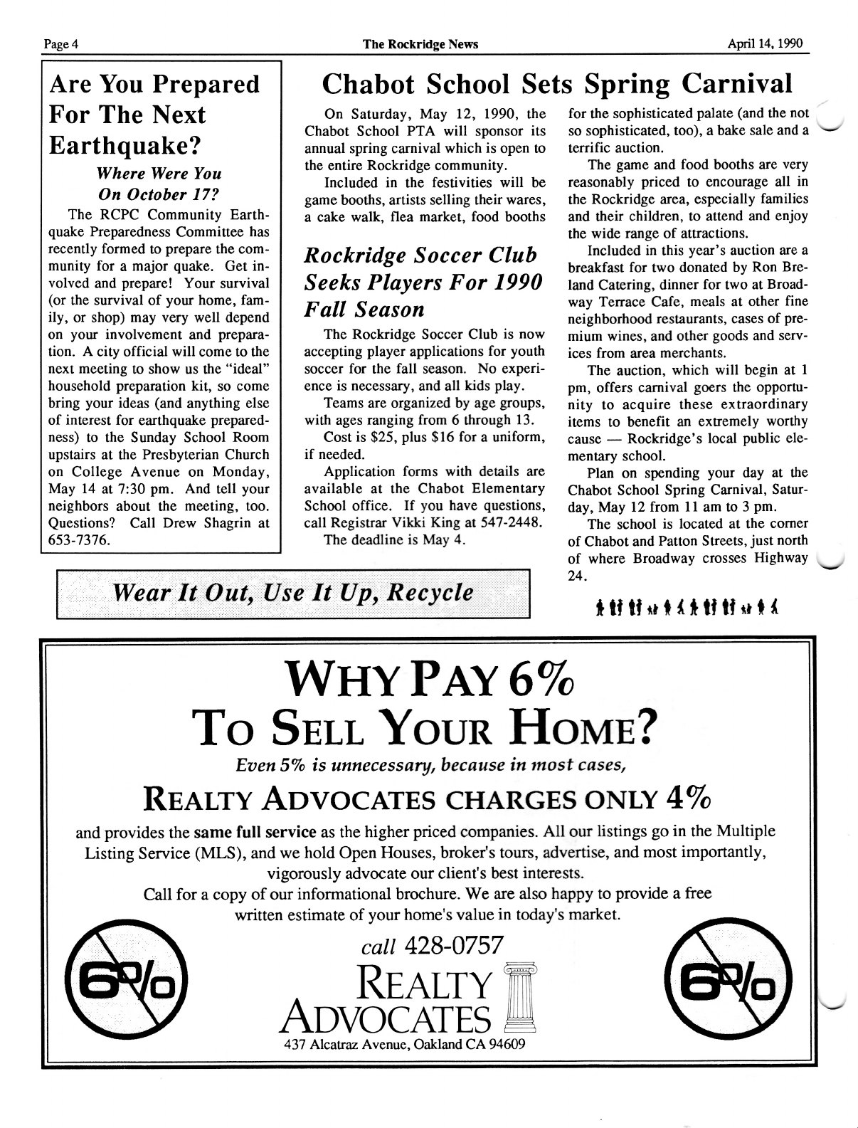 Click to zoom in The Rockridge News, April 1990, page 4