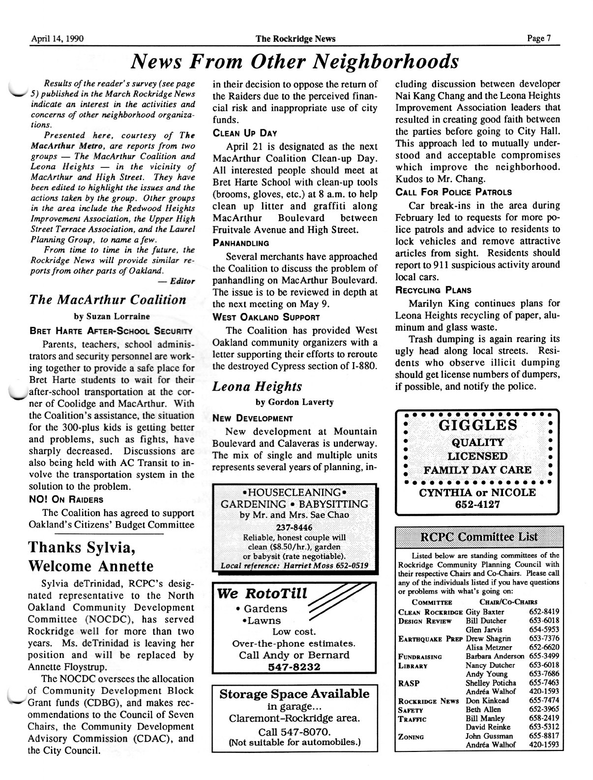 The Rockridge News, April 1990, page 7