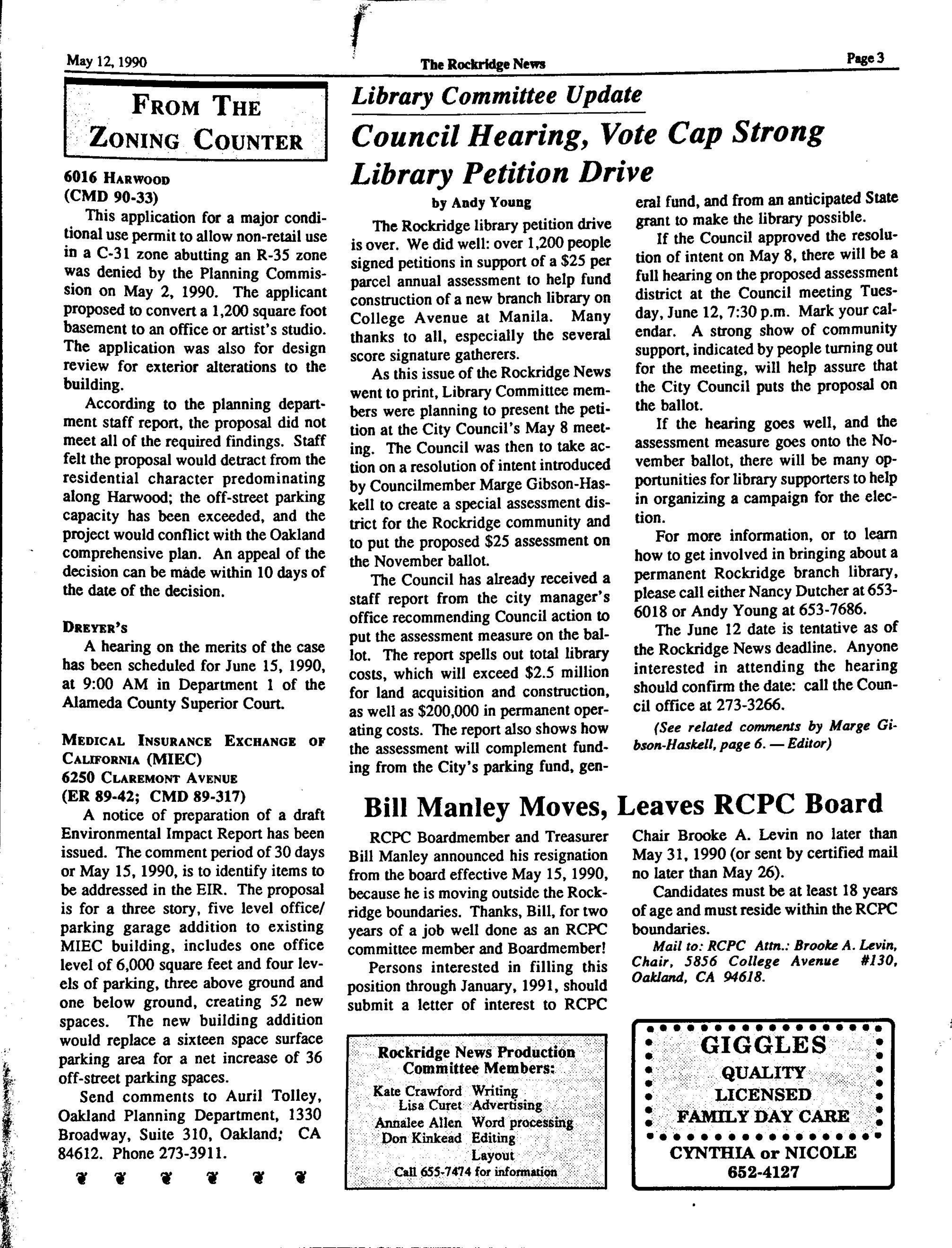 Click to zoom in The Rockridge News, May 1990, page 3