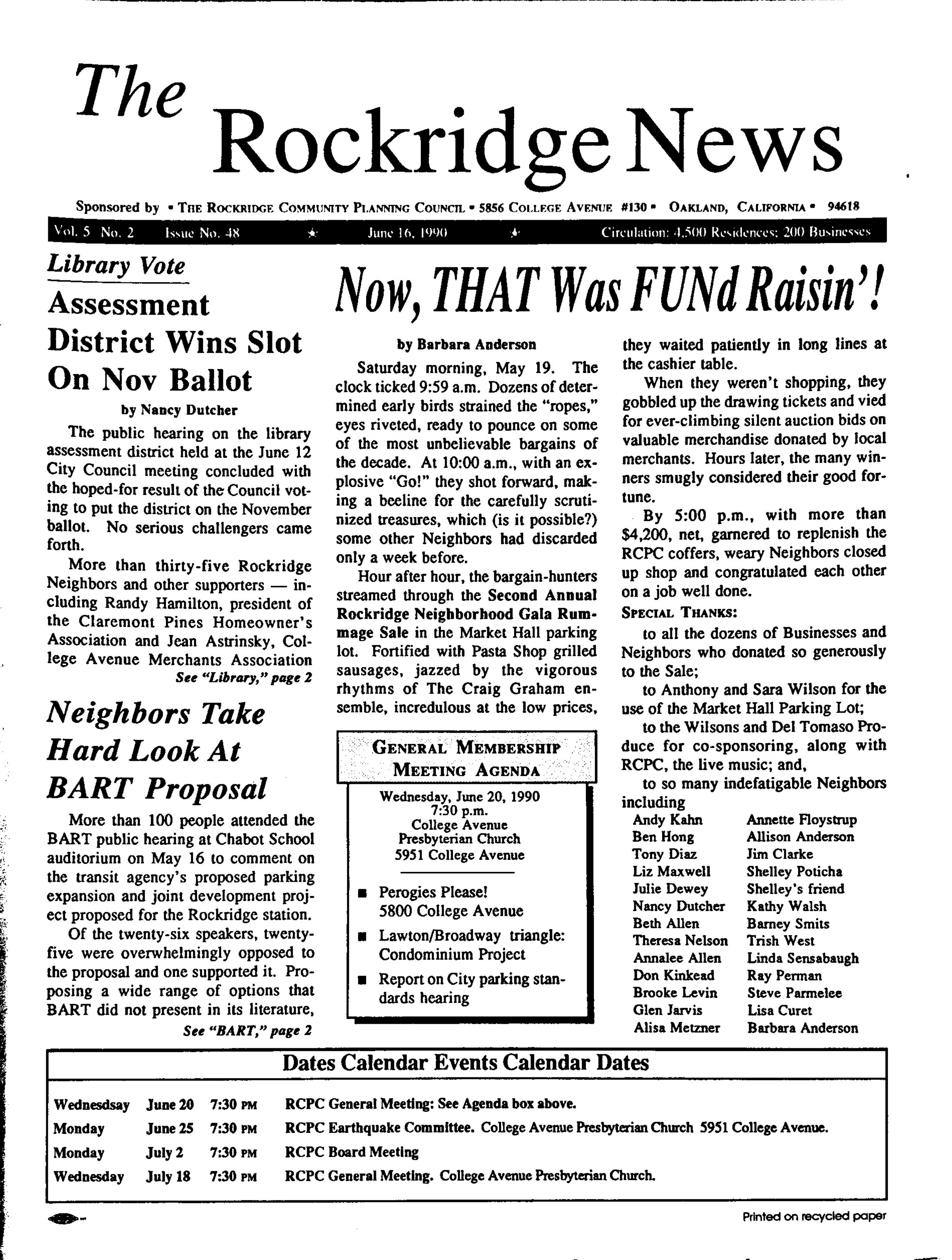 Click to zoom in The Rockridge News, June 1990, page 1