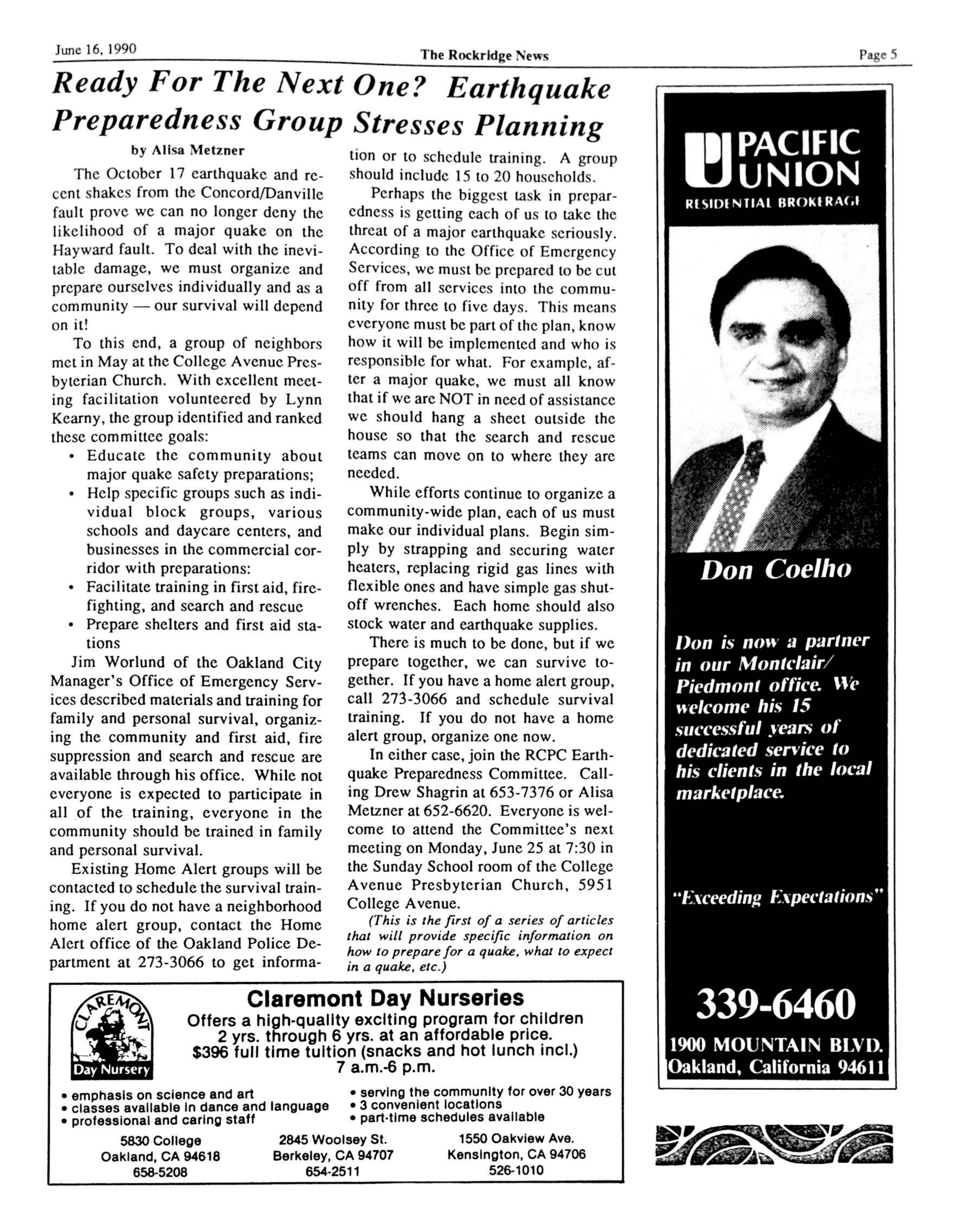 Click to zoom in The Rockridge News, June 1990, page 5