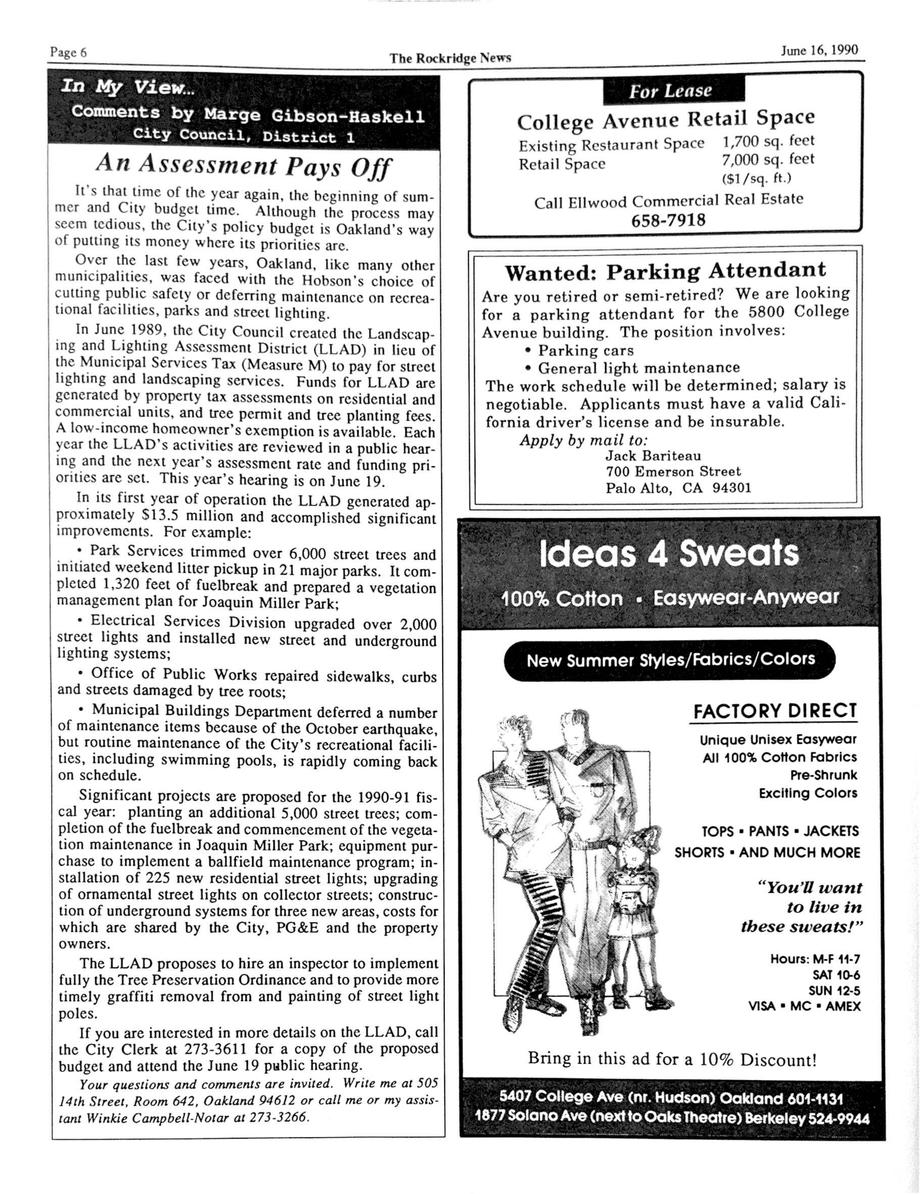 Click to zoom in The Rockridge News, June 1990, page 6