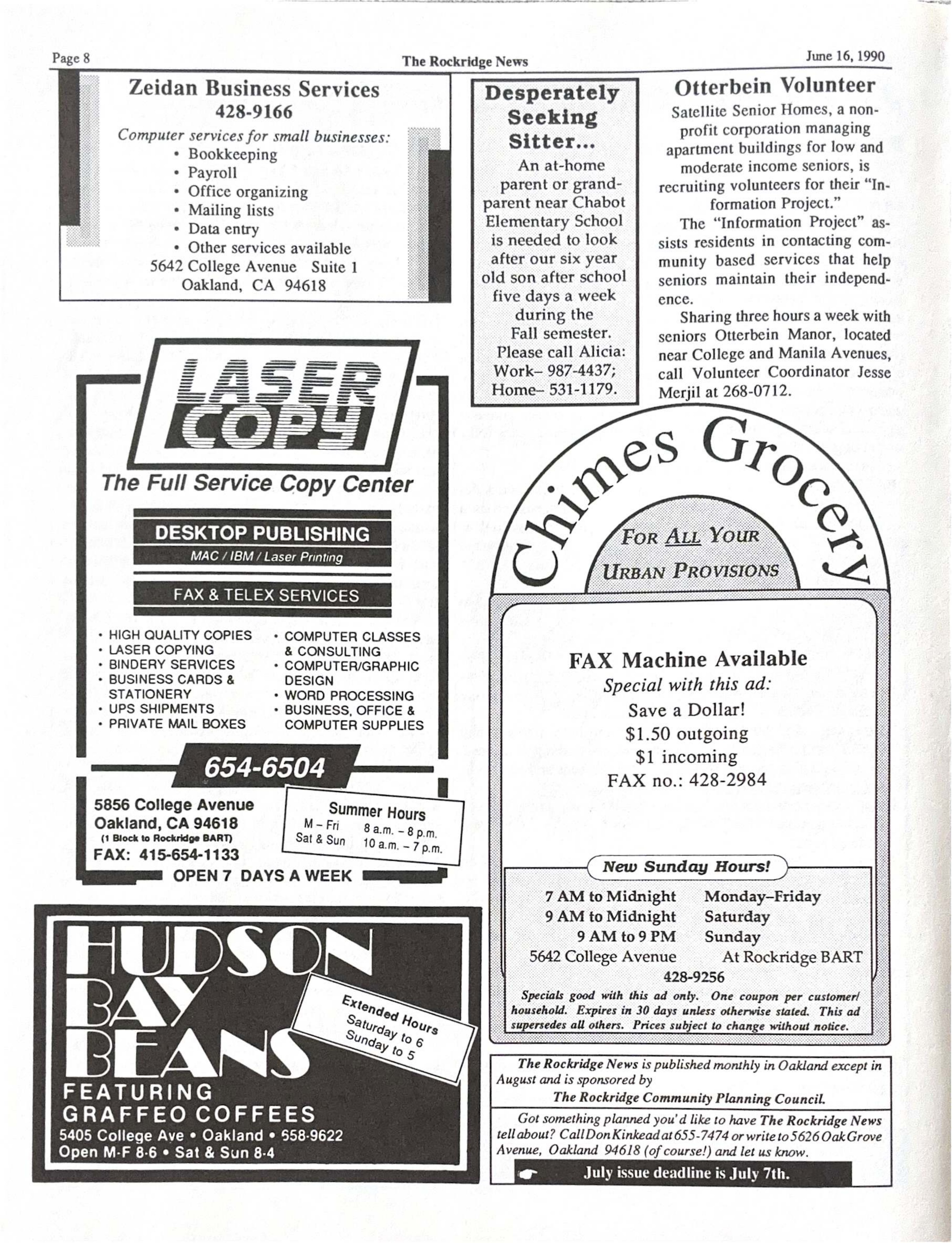 Click to zoom in The Rockridge News, June 1990, page 8