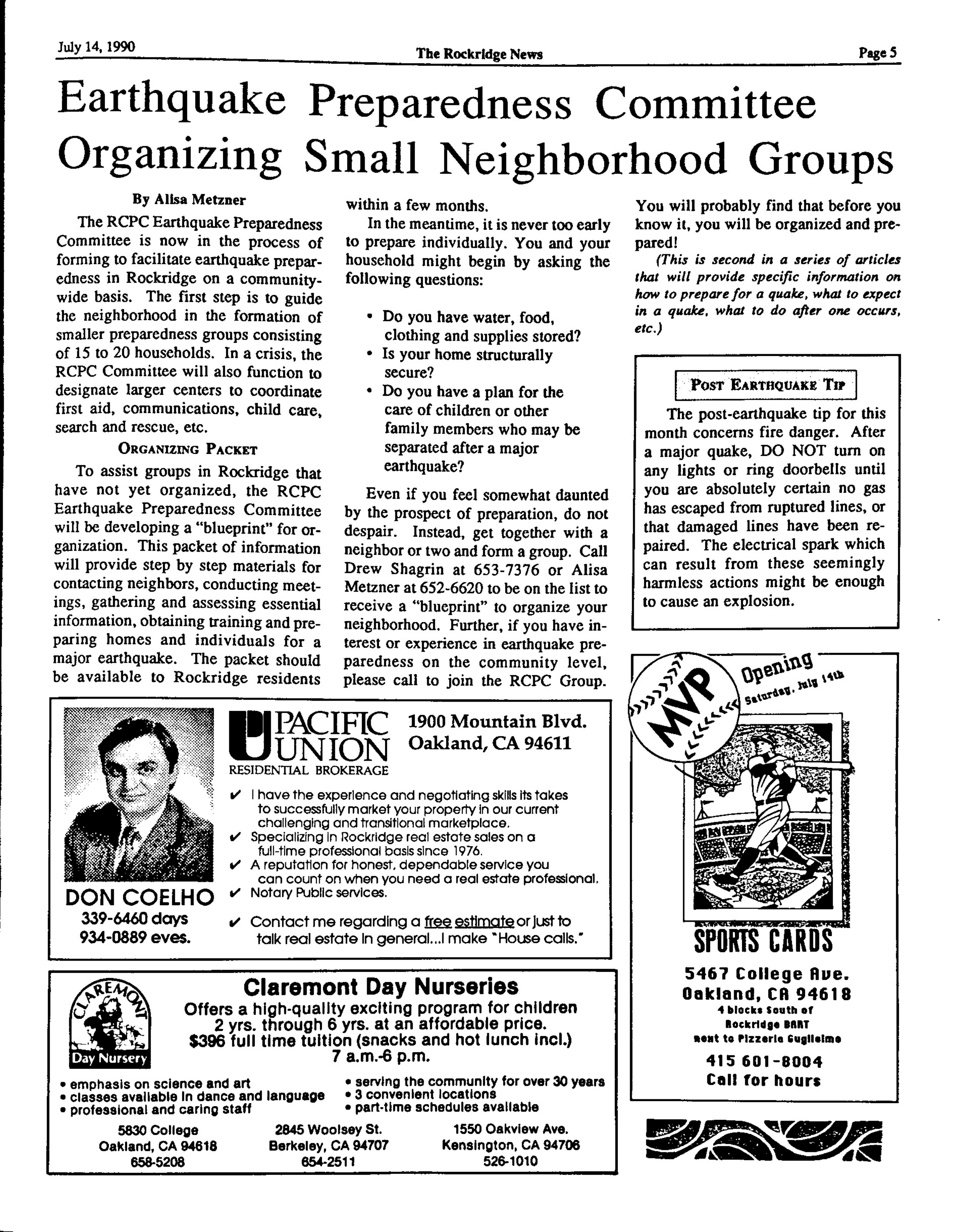 Click to zoom in The Rockridge News, July 1990, page 5