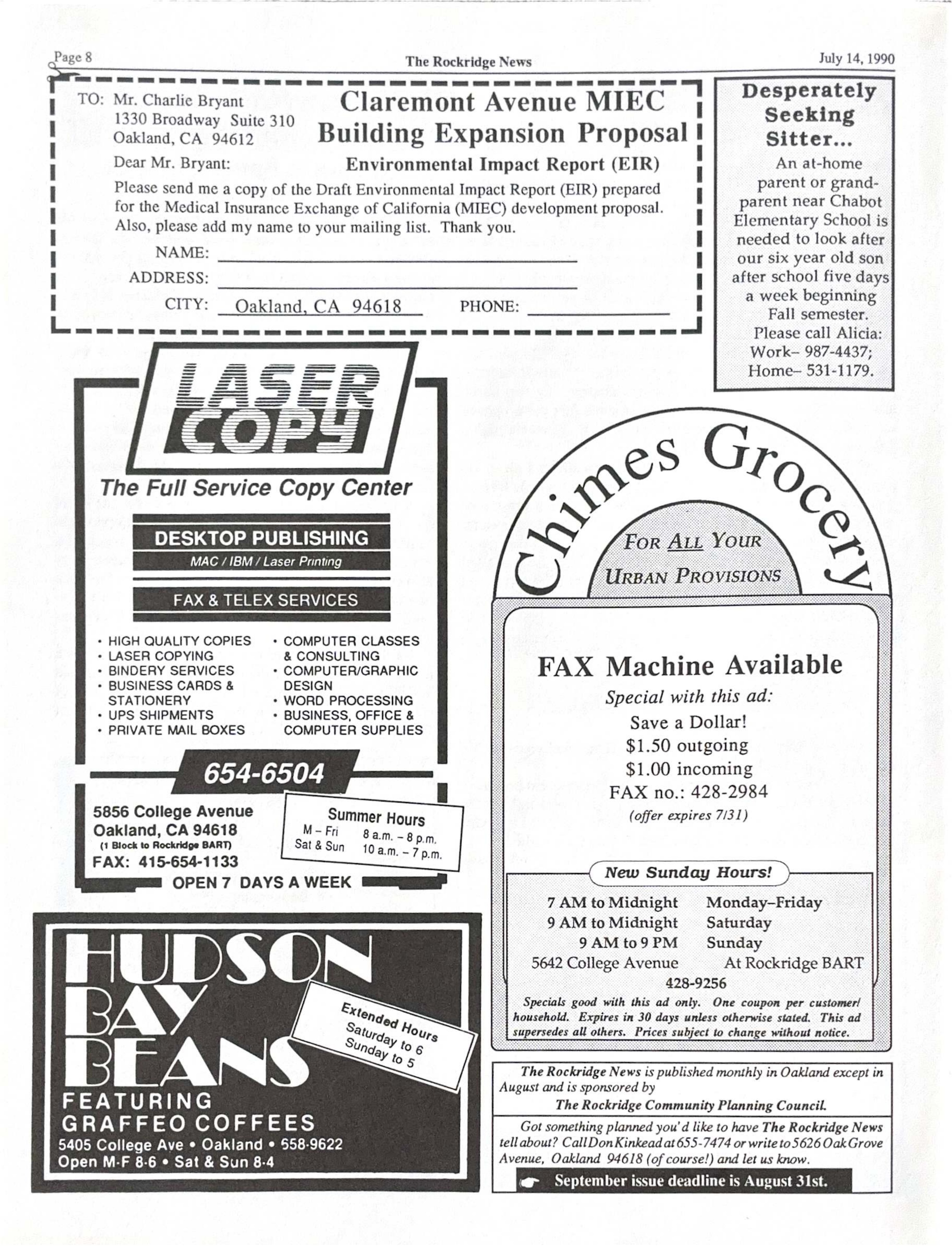 Click to zoom in The Rockridge News, July 1990, page 8