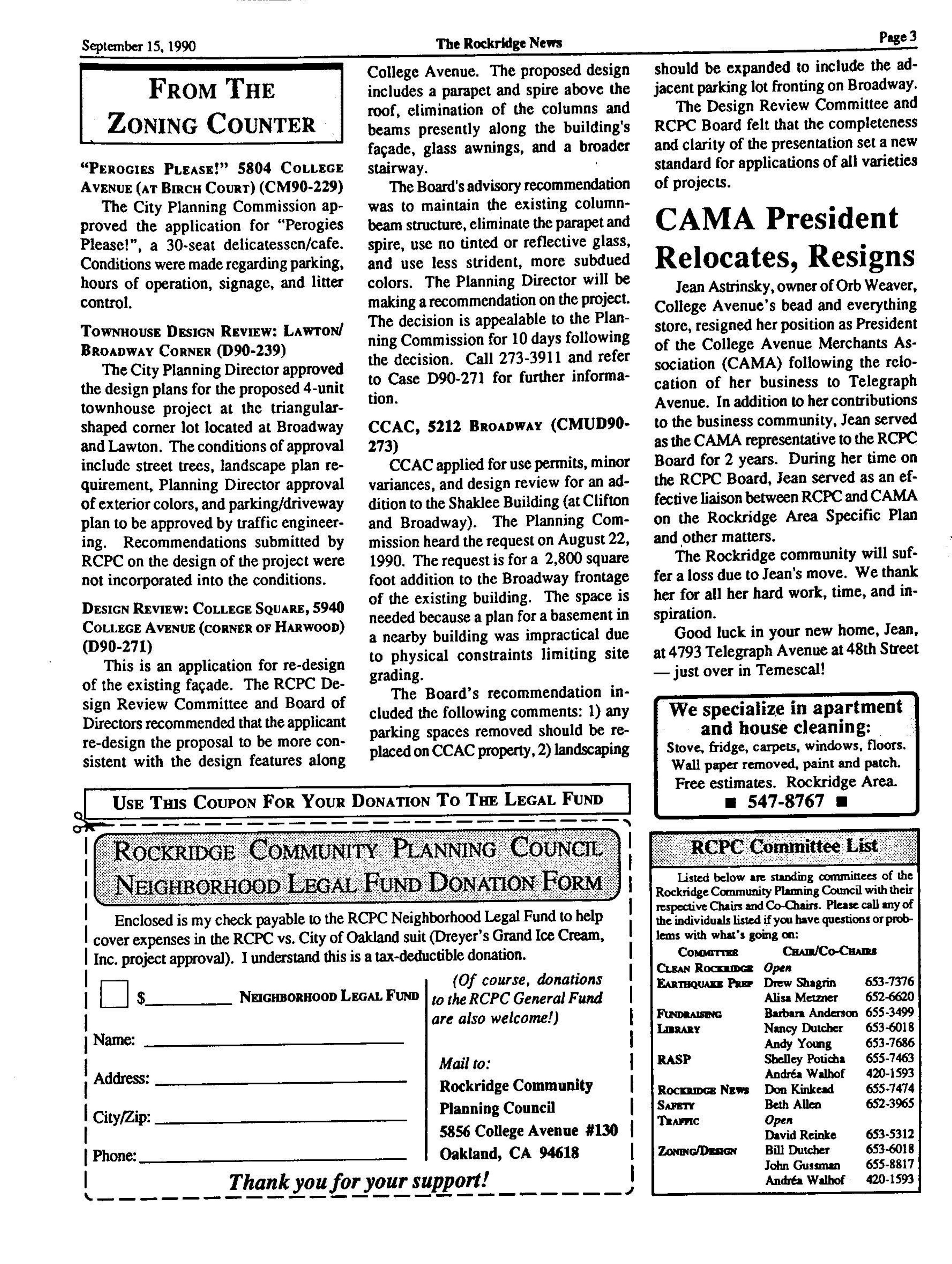 Click to zoom in The Rockridge News, September 1990, page 3