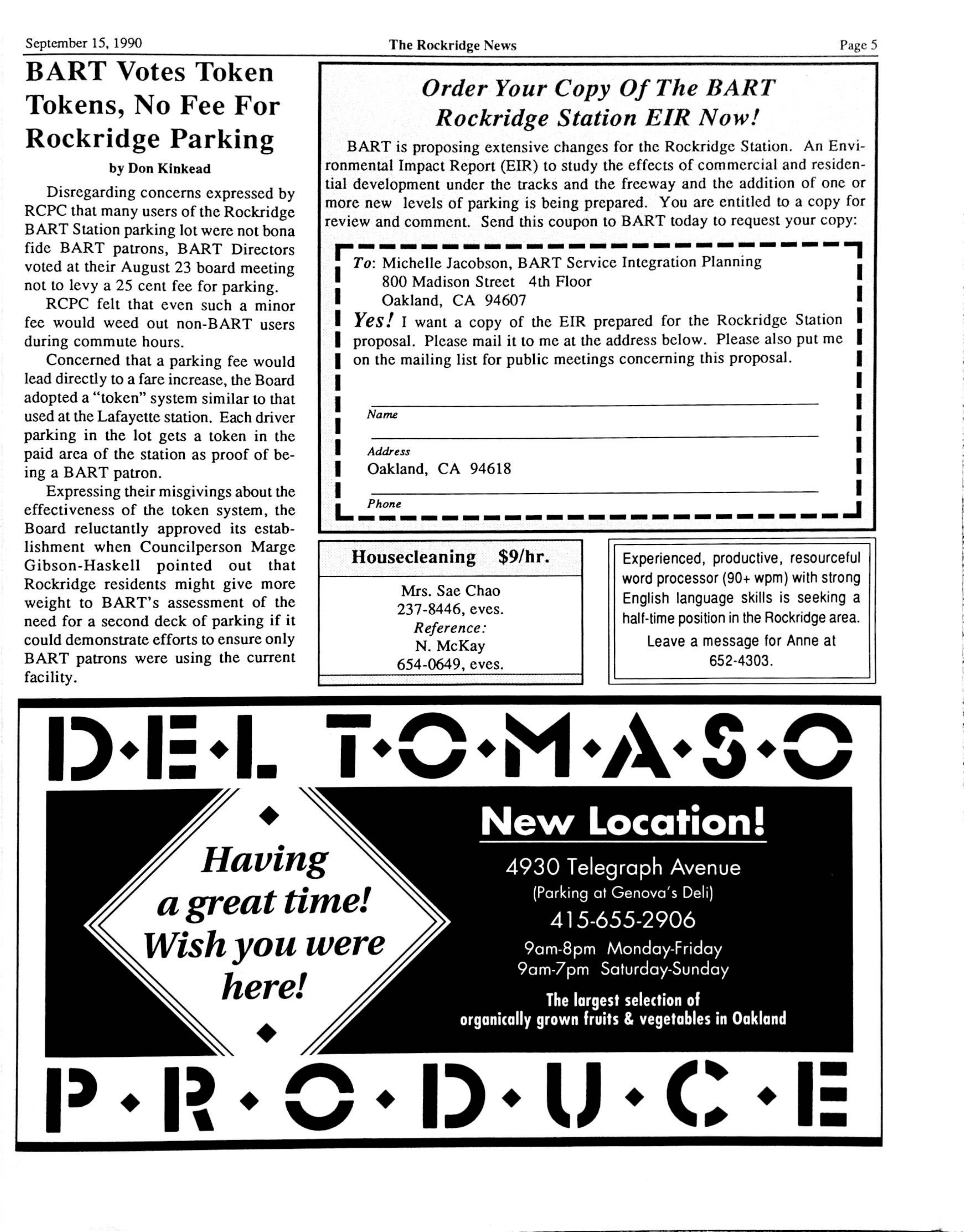 Click to zoom in The Rockridge News, September 1990, page 5