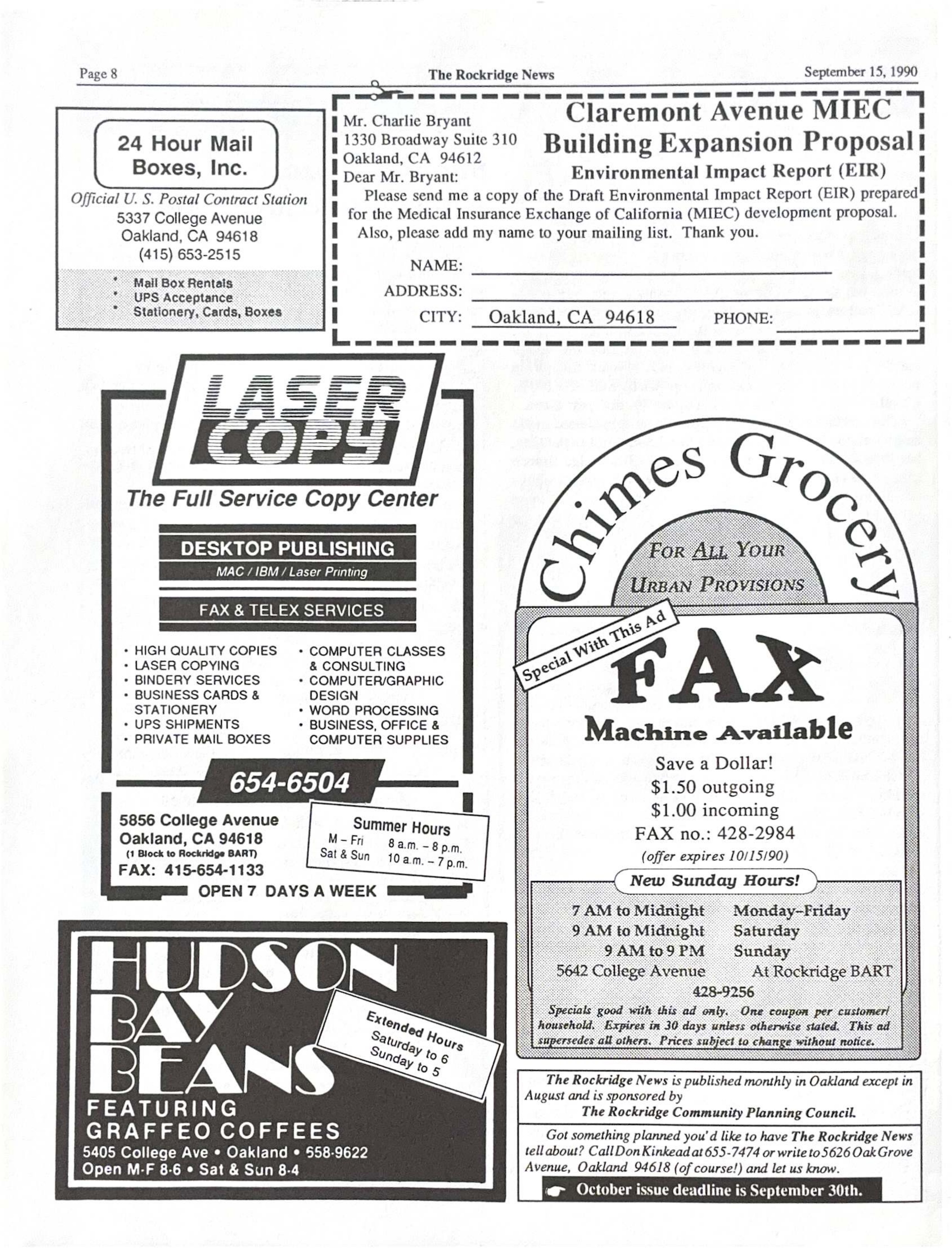 Click to zoom in The Rockridge News, September 1990, page 8