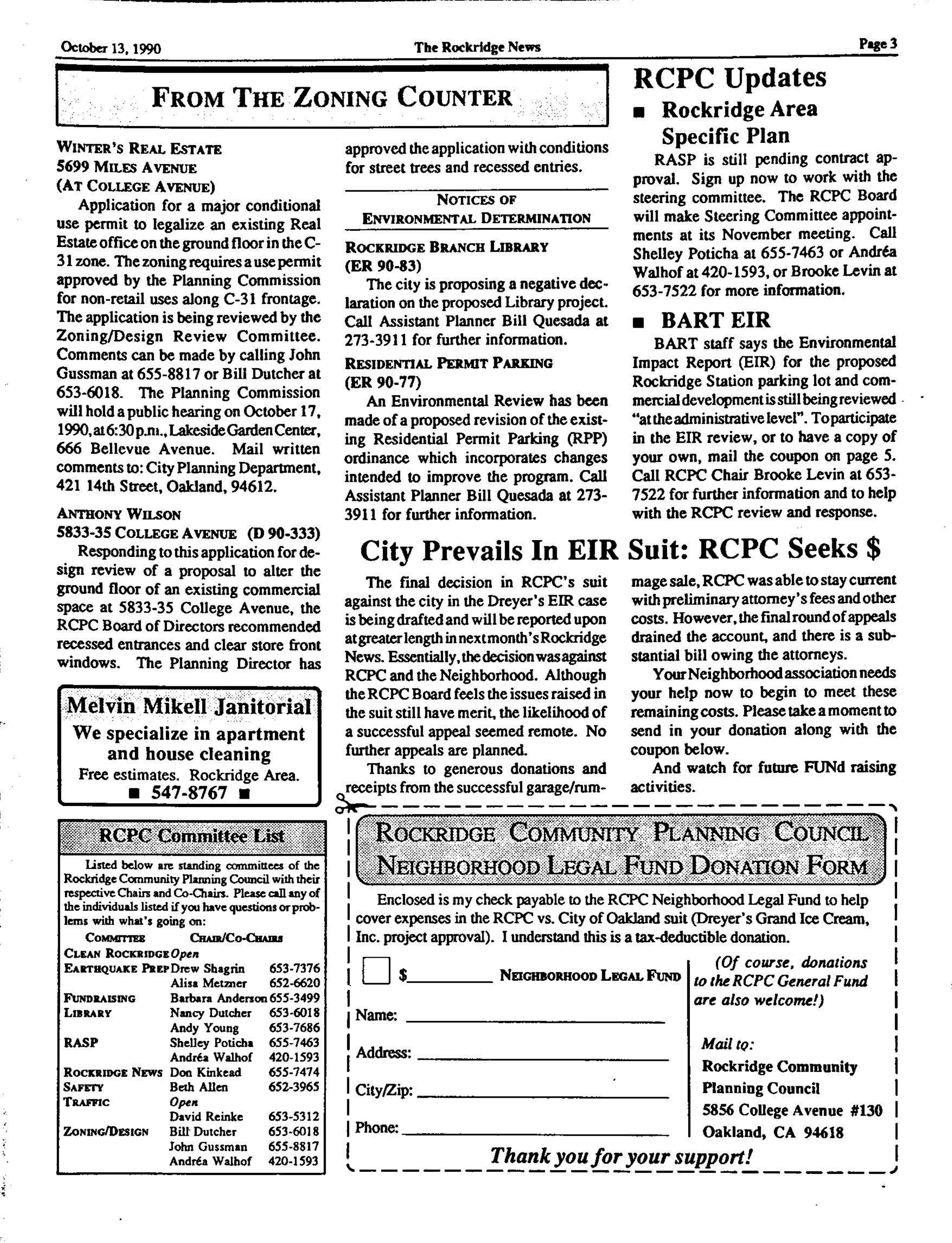 Click to zoom in The Rockridge News, October 1990, page 3