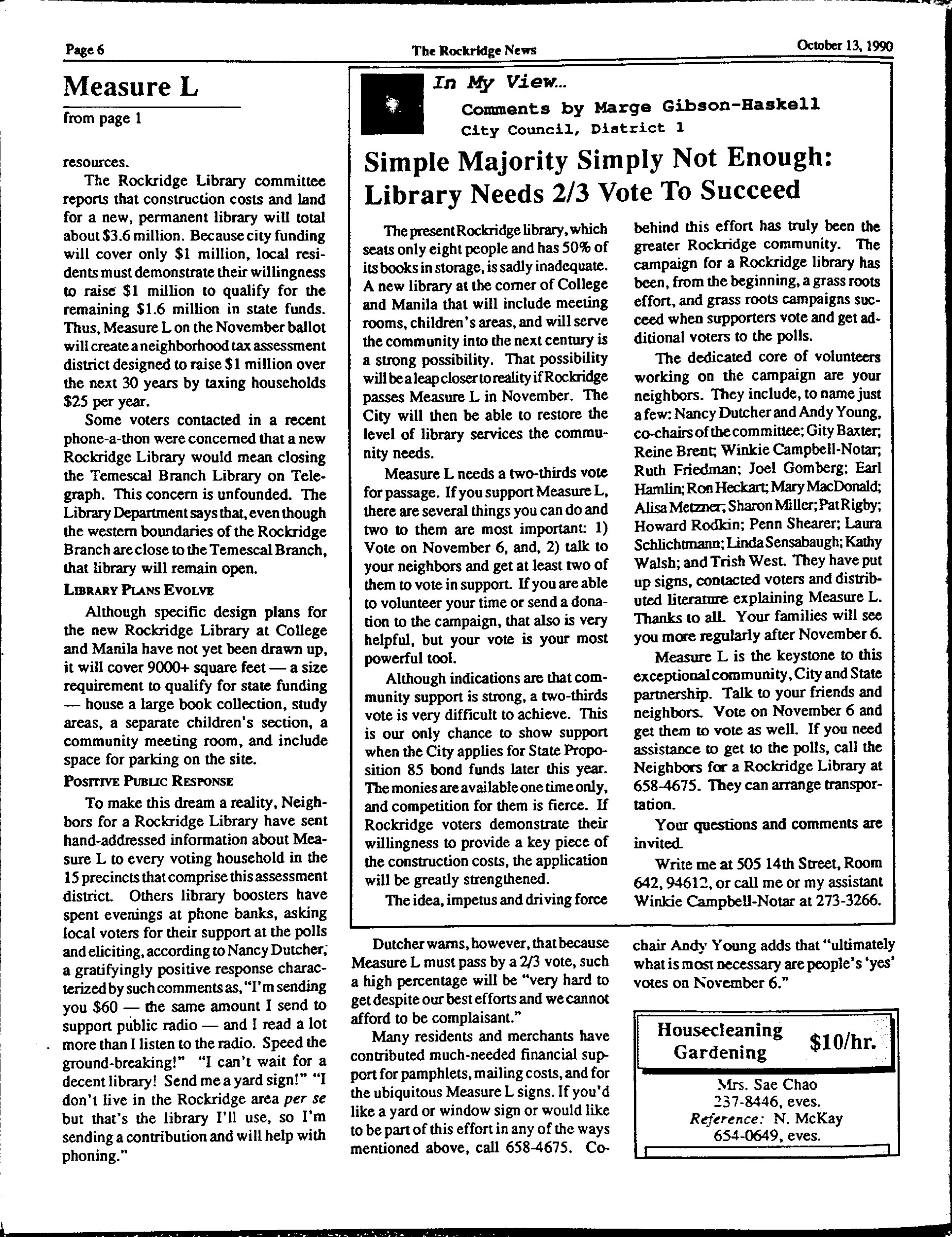 Click to zoom in The Rockridge News, October 1990, page 6