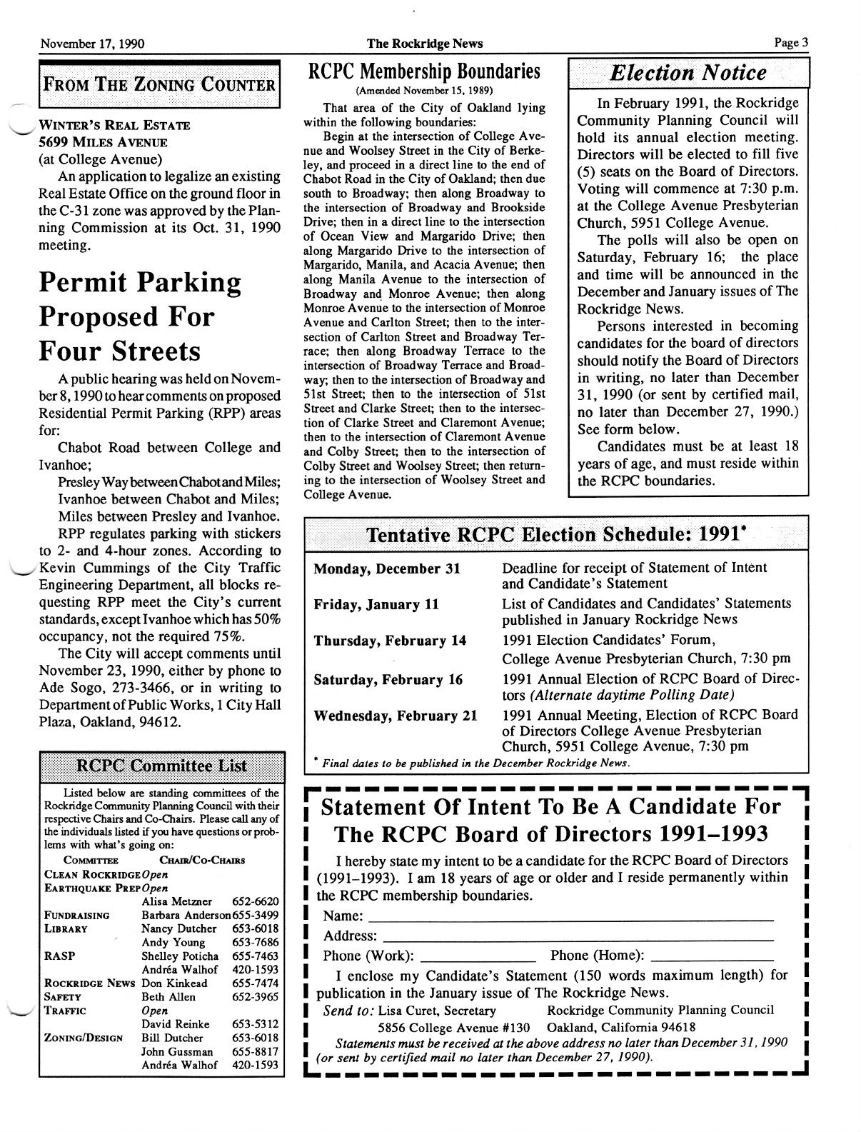Click to zoom in The Rockridge News, November 1990, page 3
