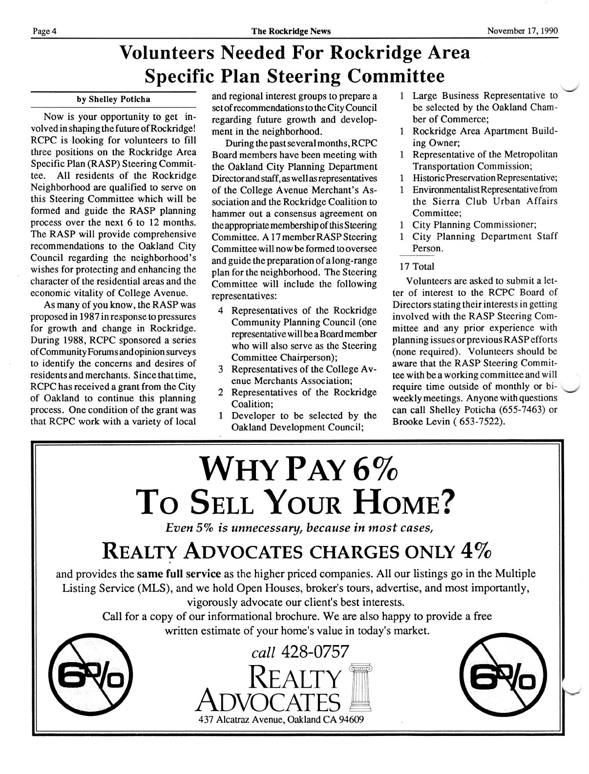 Click to zoom in The Rockridge News, November 1990, page 4