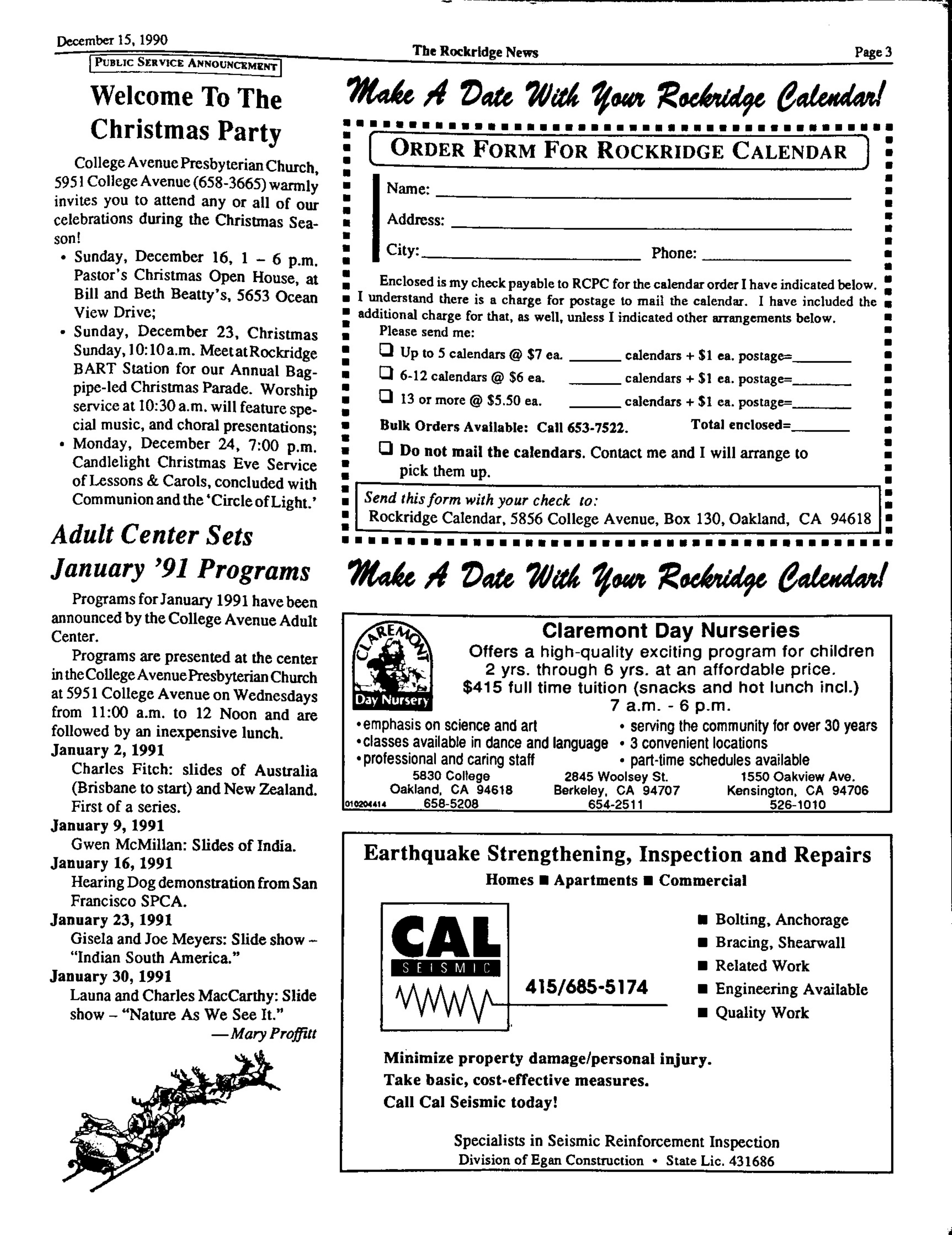Click to zoom in The Rockridge News, December 1990, page 3
