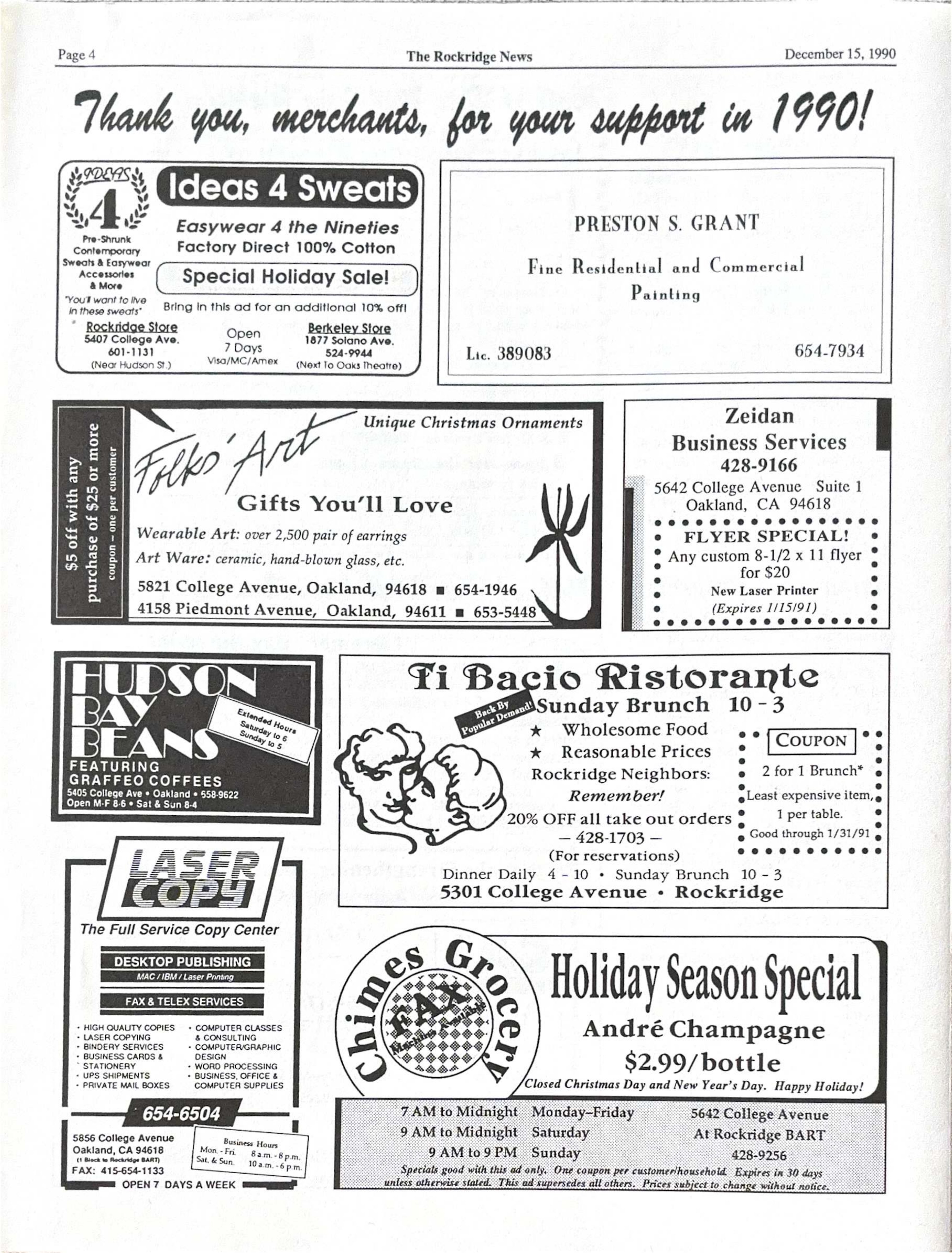 Click to zoom in The Rockridge News, December 1990, page 4