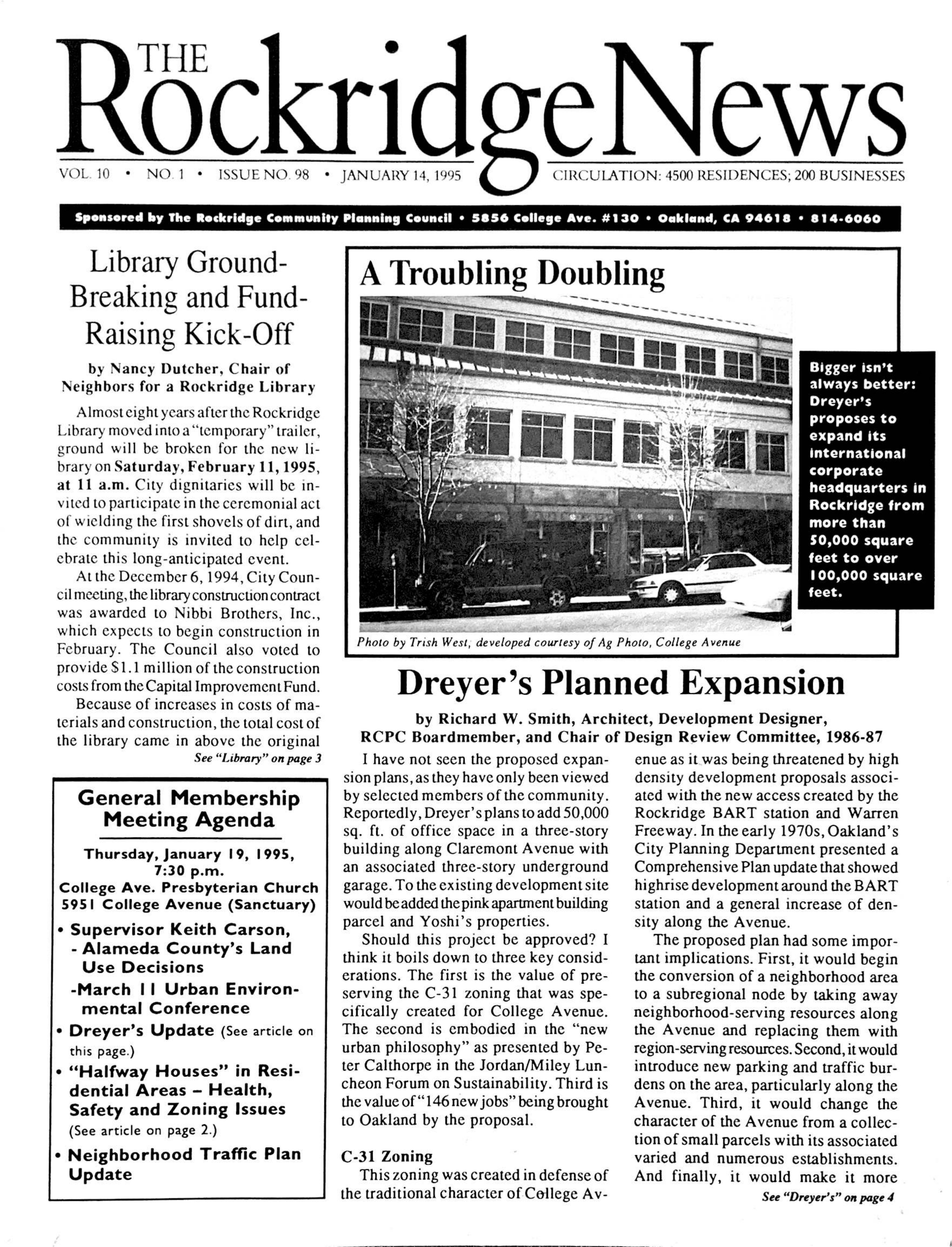 Click to zoom in The Rockridge News, January 1995, page 1